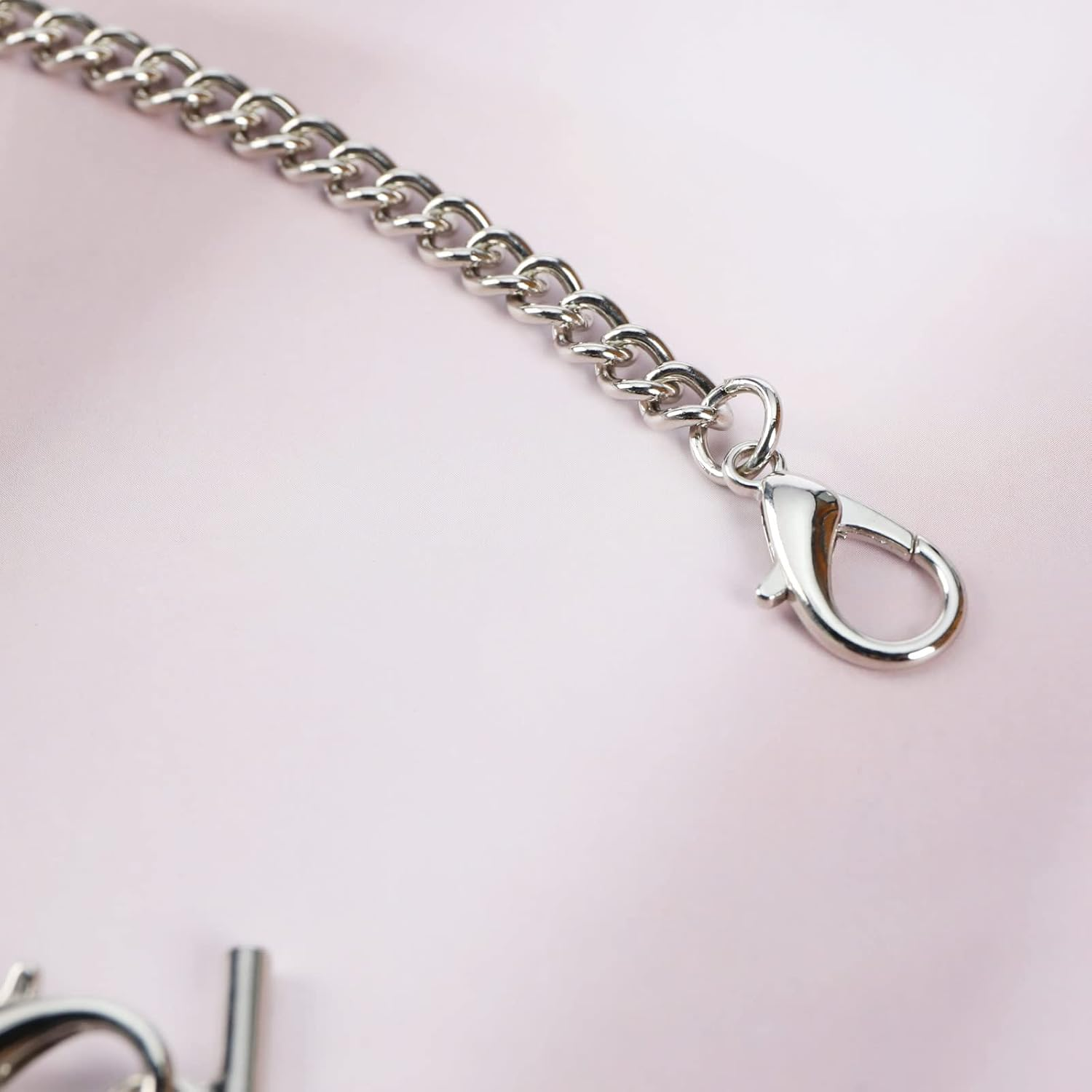 Emsea Pocket Watch Albert Vest Chain with T Bar & Lobster Clasps Plating 14 Inch Classic Metal Watch Chain Link & Pocket Watch Stand Single Link Vest Belt - Silver image number 2