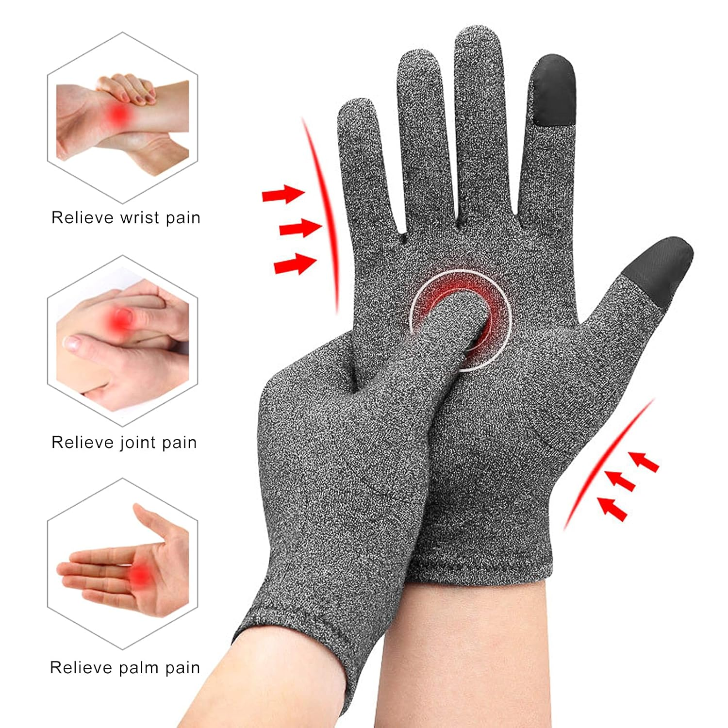 Full Compression Gloves Touch Screen Full Finger Glove Rheumatoid Arthritis Hand Support for Women Men Relief for Joint Wrist Thumb Pain S image number 3