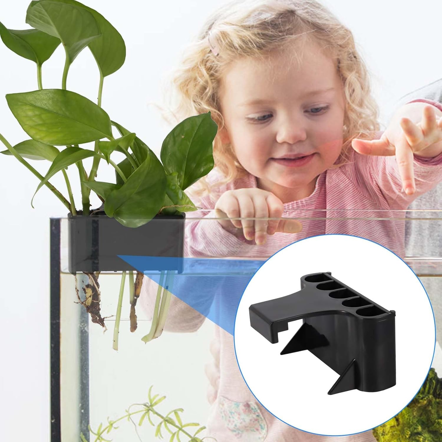 2Pcs Aquarium Plant Holder, 5 Holes Top Rimmed Aquarium Floating Planter Box Plastic Aquatic Plant Cup Holder Hanging Aquarium Plant Basket Rack Stand Hanger Accessory for Fish Tank Decorations image number 5