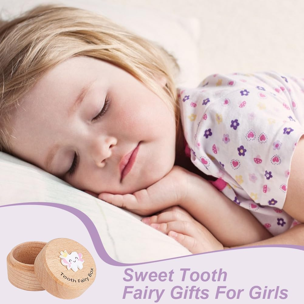 1Pc Wooden Teeth Keepsake Organizer Boxes Wood Tooth Storage Box with White Tooth with Wing Pattern Memory Box for Parents Teeth Collection image number 5