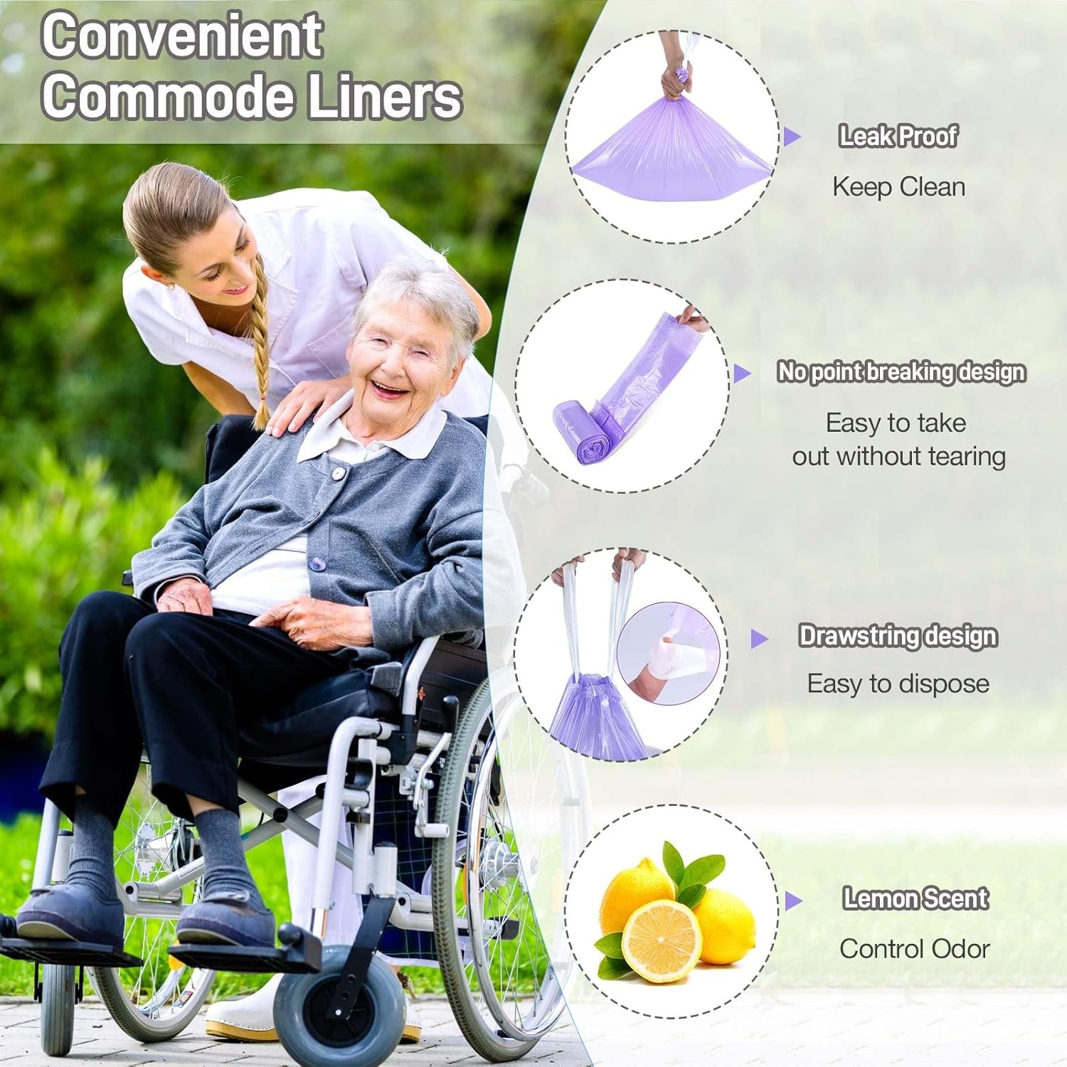 Commode Liners 120Pcs Strong Portable Toilet Bags Leak Proof Lemon Scented Toilet Liners Disposable Adult Universal Fit Most Standard Bedside Commode, Porta Potty, Camping Toilet, NO Pad image number 5