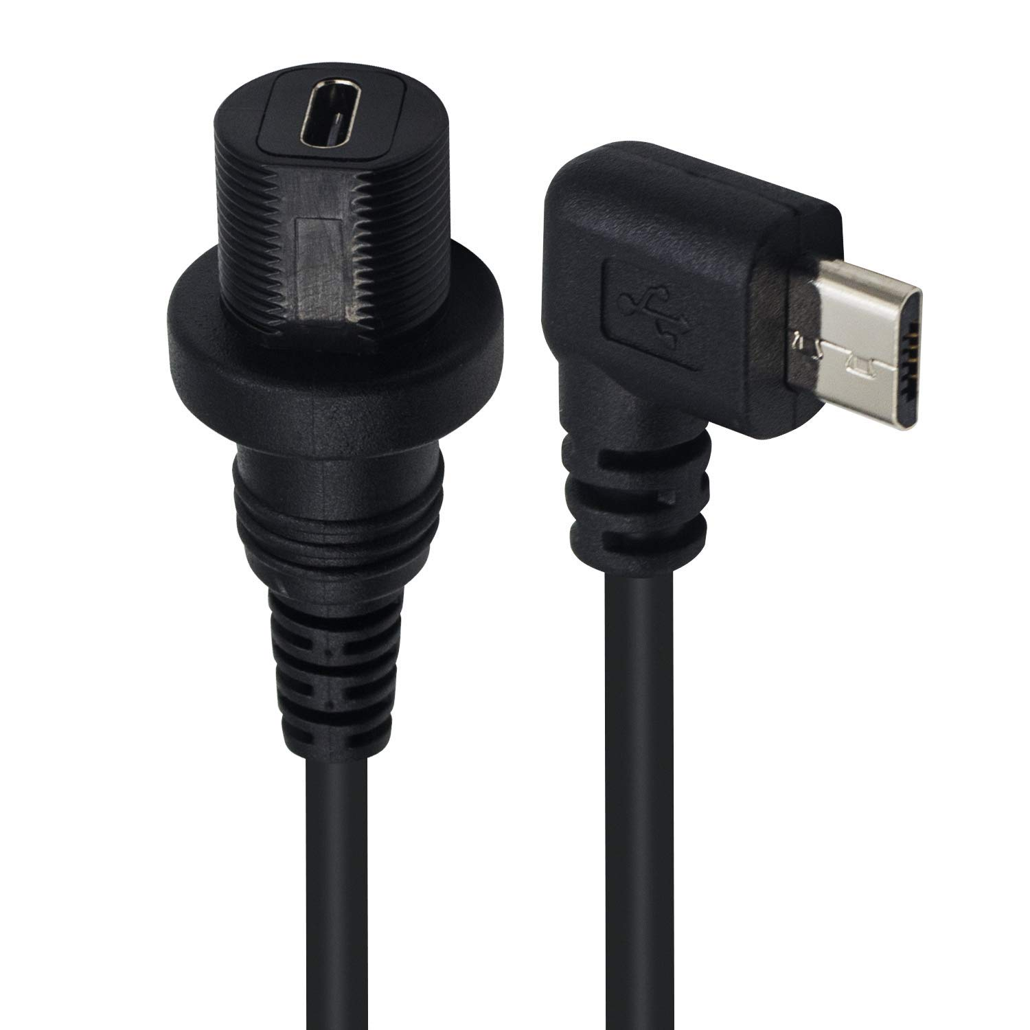 Duttek Micro USB Panel Mount Cable, Left Angled 90 Degree Micro USB Mount Extension Dash Flush Cable Male to Female for Car, Boat, Motorcycle, Truck Dashboard 30Cm/12 Inch image number 6