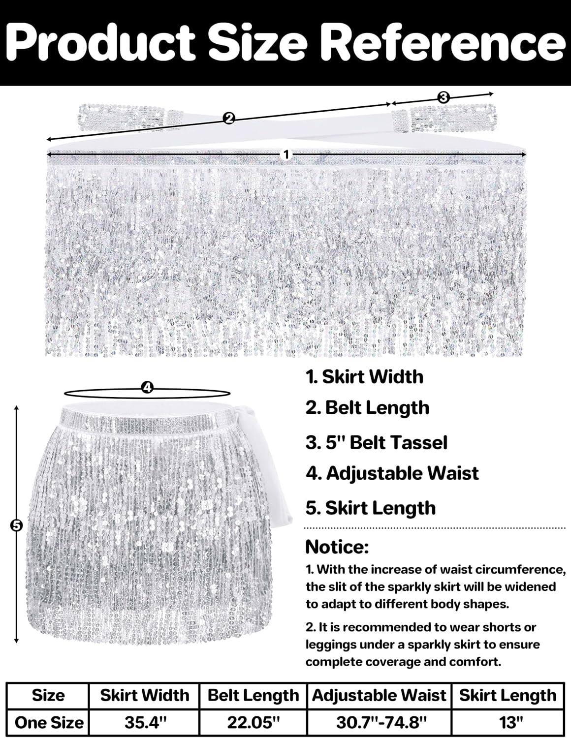 Qikqik Sequin Skirt for Women Sparkly Skirt Tassel Skirts Halloween Sequin Fringe Skirts Belly Dance Glitter Rave Outfit Wrap image number 5