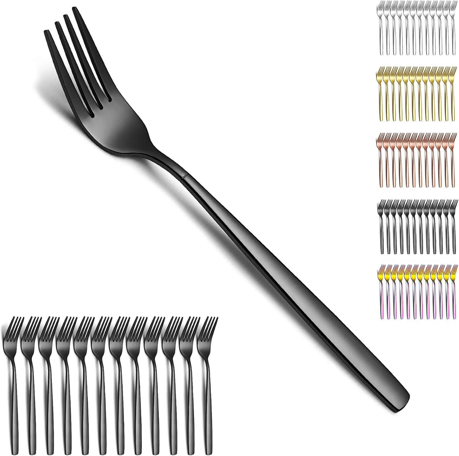 Berglander Gold Table Forks of 12 Pieces, Titanium Gold Plated Stainless Steel Modern Dinner Fork Set, Forks and Spoons Cutlery Ideal for Home, Toilet, Hotel, Wedding, Dishwasher Safe