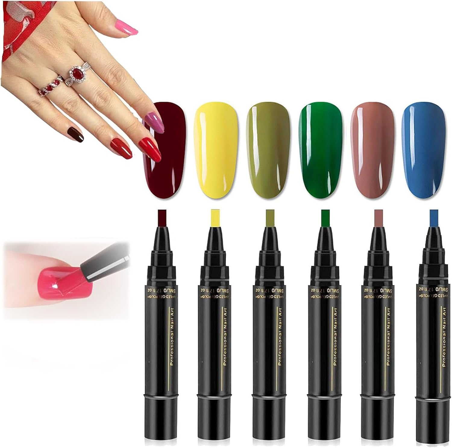 Polishey Nail Polish Pens, Polishey Nail Polish Pen Set, 36 Color Nail Polish Gel Pen 5 Ml, 6Pcs/Set Nail Polish Pen, One Step Gel Nail Polish 3-In-1 Pen, Nail Polish Pens for Painting Nails (Set-F)