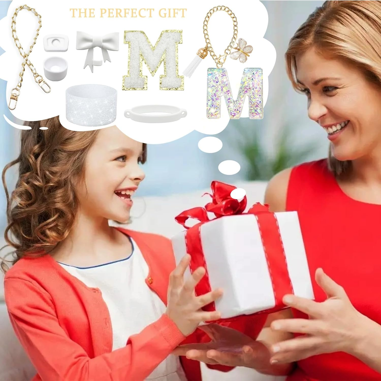 8PCS Stanley Cup Accessories Set for Stanley Cup 30Oz 40Oz Tumbler with Handle,Including Straw Topper Cover Cap and Boot,Spill Proof Stopper,Handle Charm,Initials Sticker (White M) image number 3