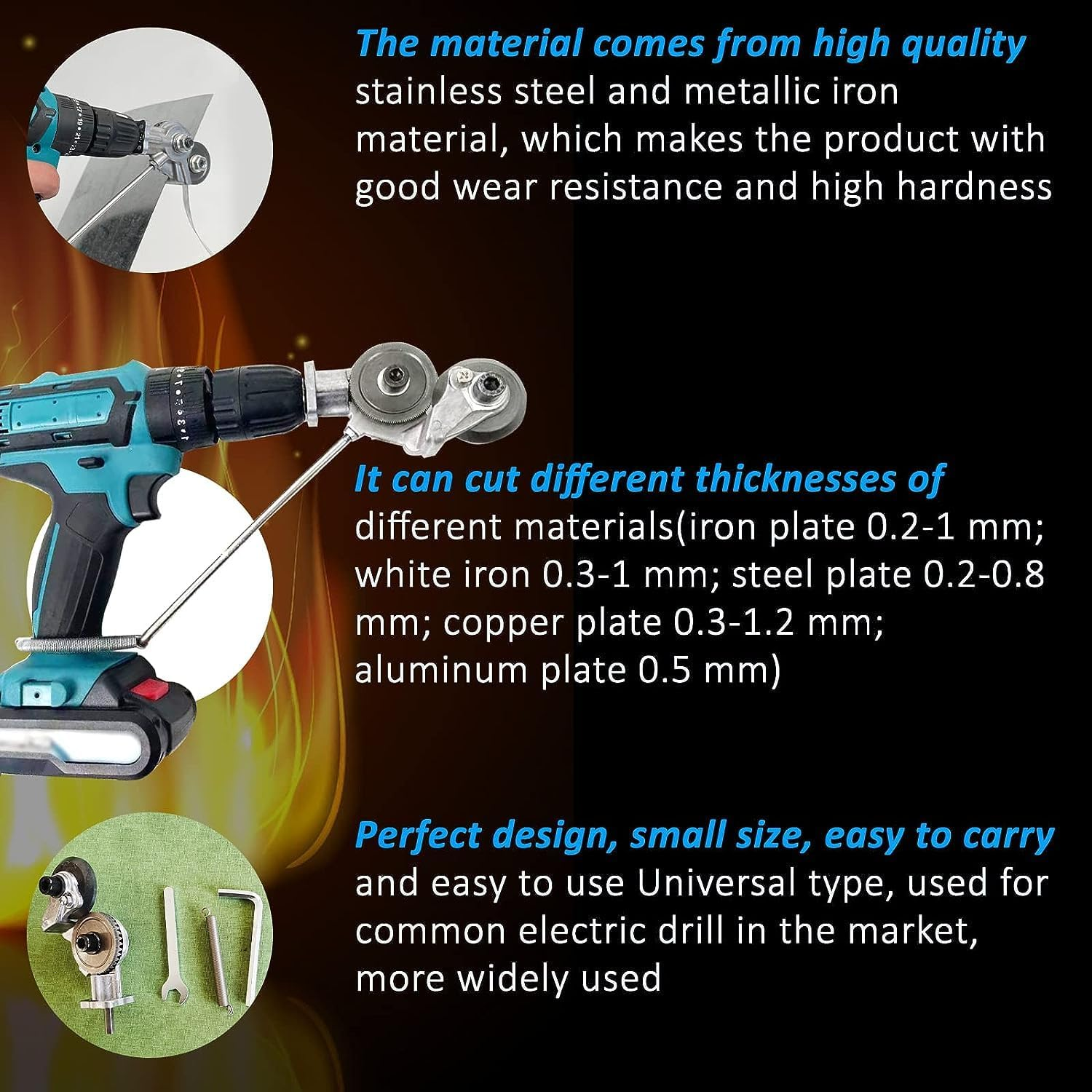 Electric Drill Plate Cutter,Double Headed Electric Drill Shears, Professional Electric Sheet Metal Power Tools DIY Metal Drill Attachment, Electric Drill Plate Cutter Attachment (6Pcs) image number 2
