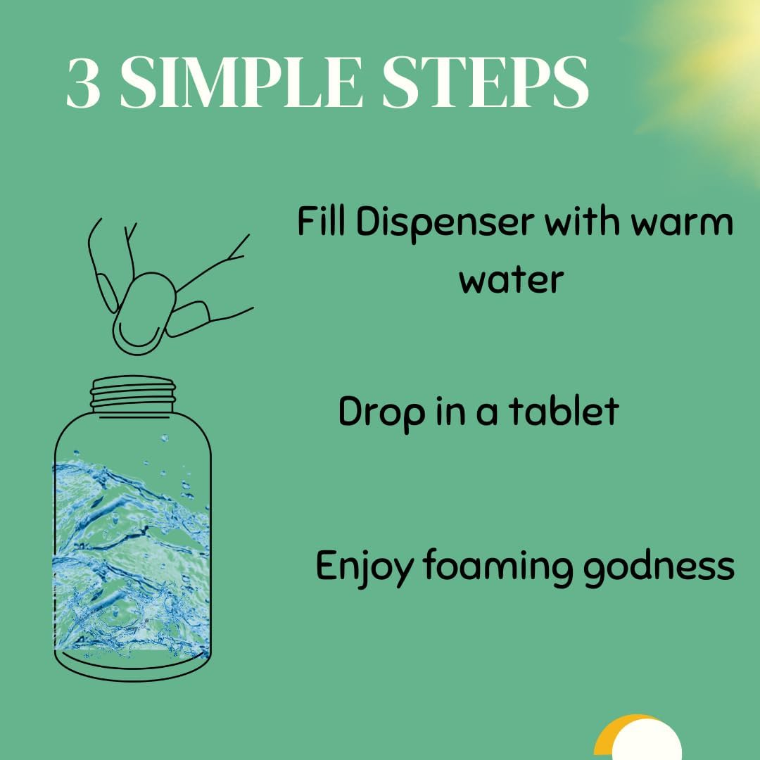 Green Bubble Single Hand Soap Kit, 1 Glass Soap Dispenser, 3 Foaming Hand Soap Refill, Makes 1 Liter of Soap, ((Makes 3X 350Ml Bottles of Soap) (1 Foaming Dispenser + 3 Hand Soap Tablets) image number 6