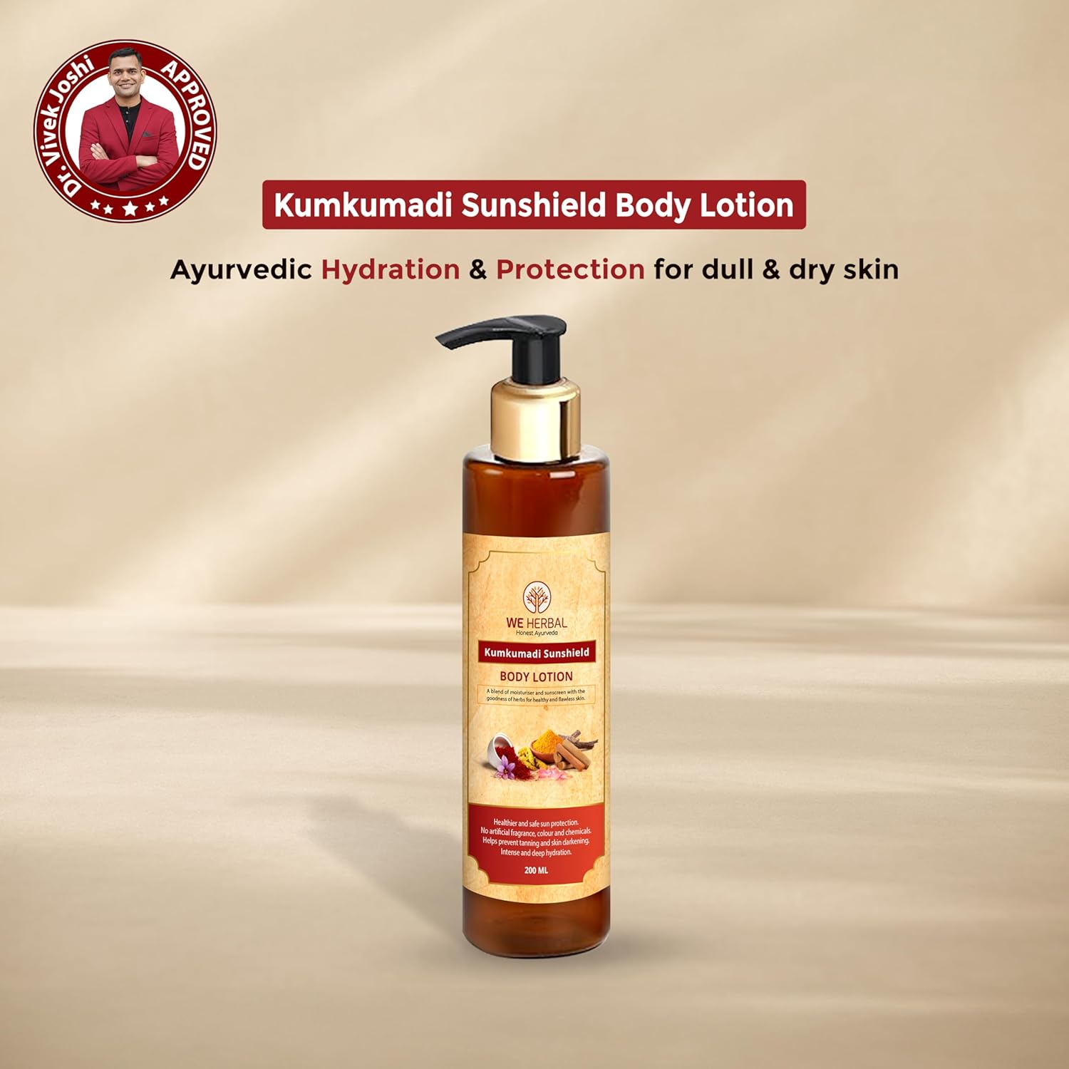 We Herbal Kumkumadi Sunshield Body Lotion | Ayurvedic Sunscreen & Deep Moisturiser with Rosehip, Almond & Carrot Extract | Non-Greasy | No Harsh Chemicals | 180Ml image number 6