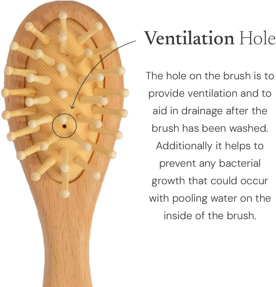 Living Textiles Soft Baby Hair Brush & Comb 3-Piece Set - Natural Goat Hair & Beechwood, Scalp Stimulating Bristles, Gentle Detangling, Gift-Ready with Cotton Storage Bag, Newborn & Infant image number 1