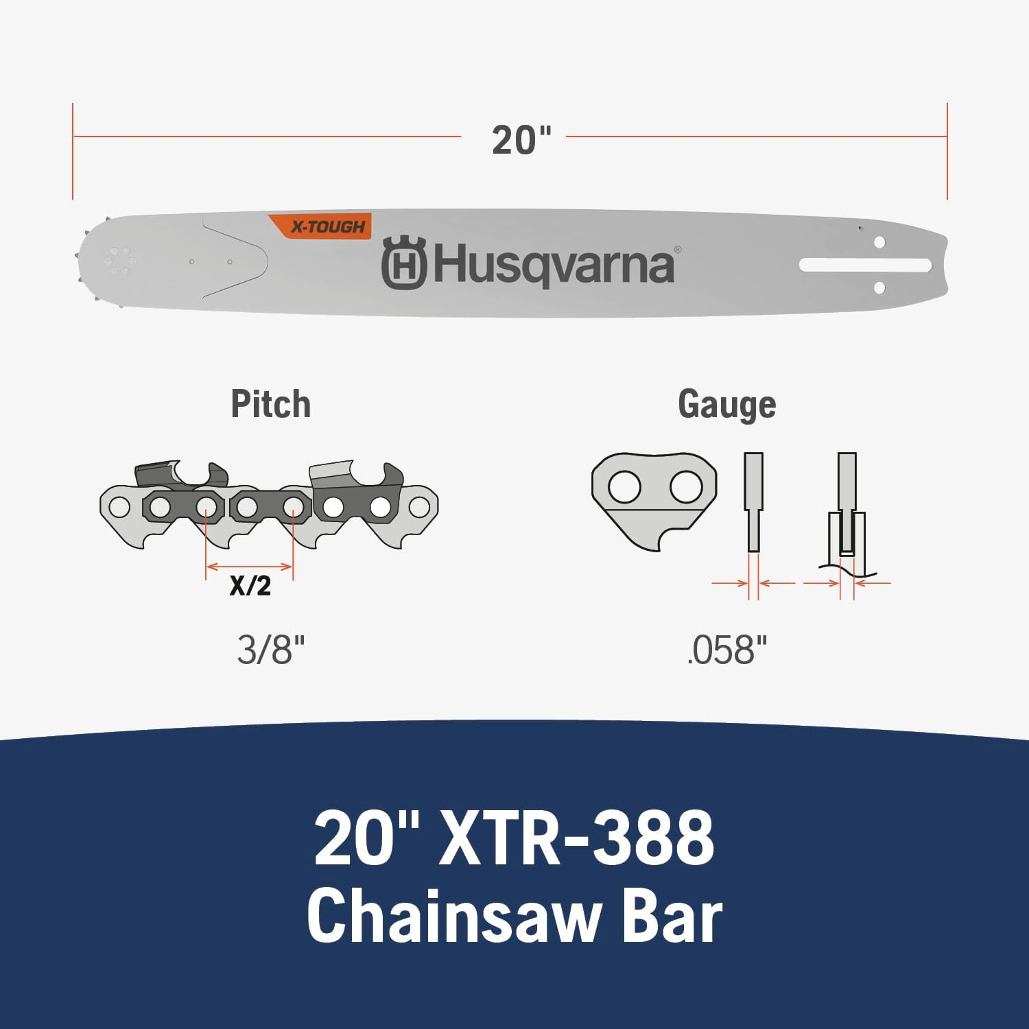 Husqvarna Genuine 596689172 20" 3/8" .058" 72DL HT388 XT Chainsaw Guide Bar image number 1