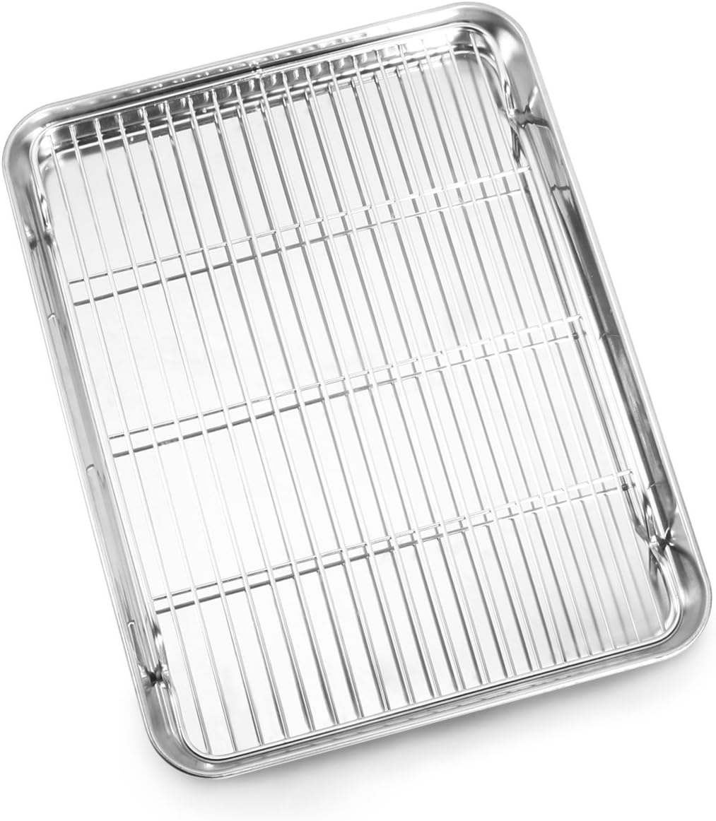 Baking Sheet and Cooling Rack Set, Stainless Steel Commercial Grade Cookie Sheet and Rack Set, 12.5 X 10 X 1 Inch, Healthy & Nontoxic & Rustproof & Easy Clean & Dishwasher Safe image number 6