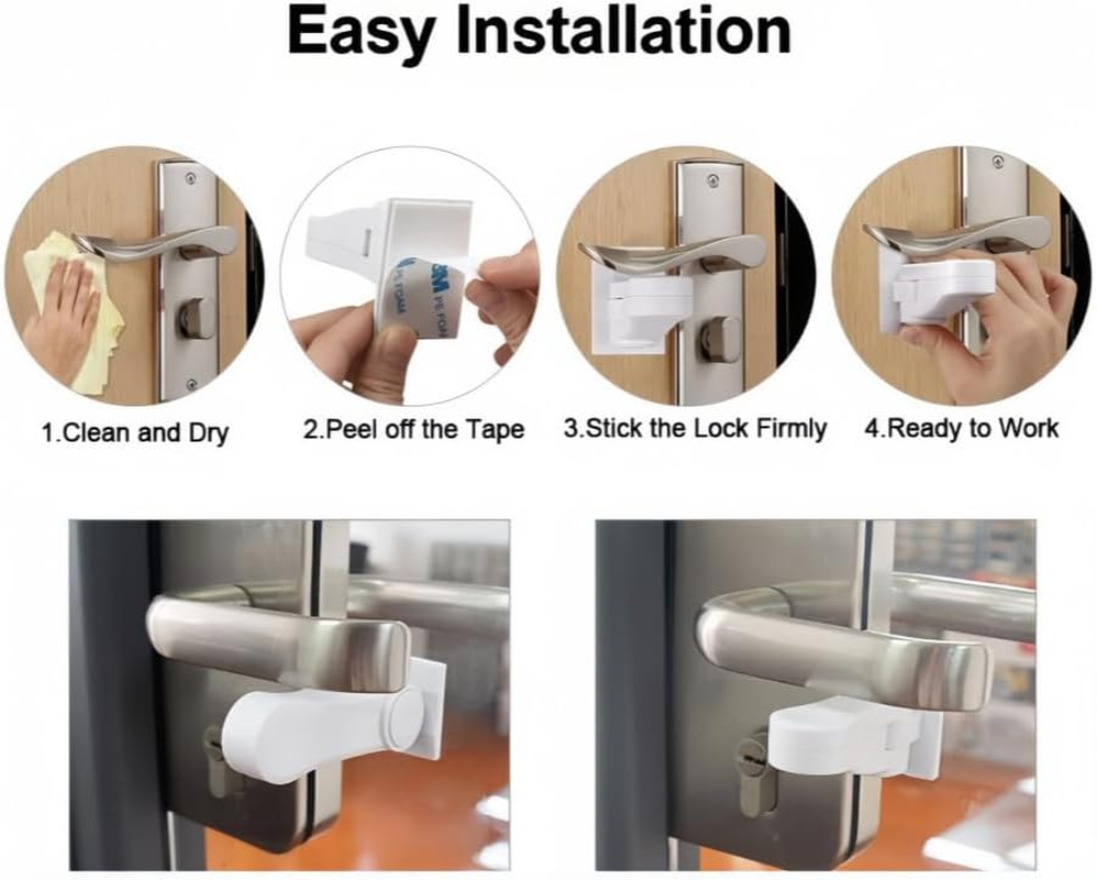 4Pcs Child Proof Door Lever Locks, Childproof Door Handle Safety Locks with Adhesive, Baby Proofing Door Handle Lock, Heavy Duty Door Handle Locks for Baby Safety and Deter Pet Opening the Door,Black image number 1