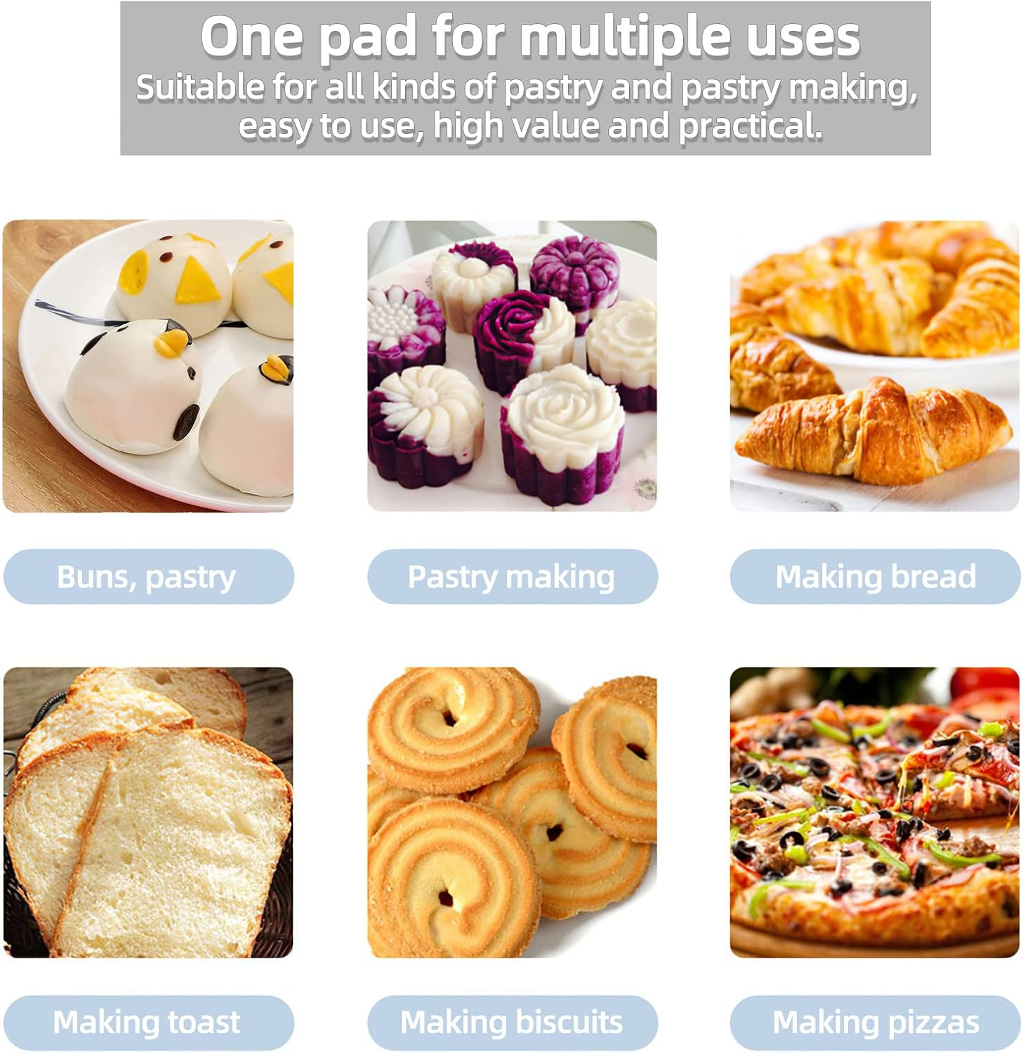 27.5Inx19.7In Non-Stick Silicone Baking Mat，Large Baking Pastry Mat，With Dough Scraper and Pastry Brushes (Blue) image number 1