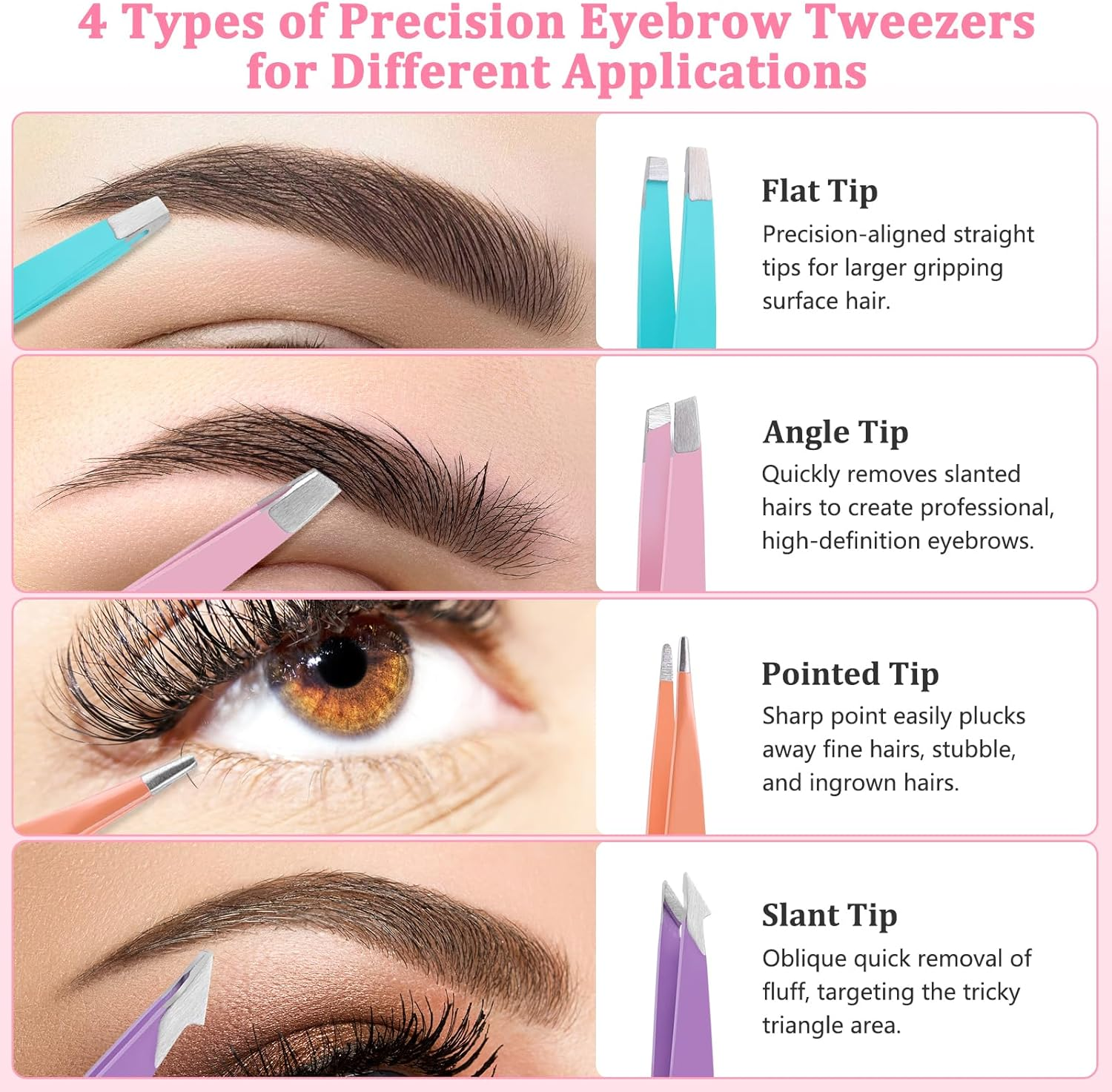 NICEMOVIC Tweezers for Women Facial Hair 7 Pcs, Stocking Stuffers for Teen Girls Adults, Christmas Birthday Gifts for Women, Tweezers for Eyebrows, Beauty Gifts for Mom Her Wife Sister Daughter image number 2