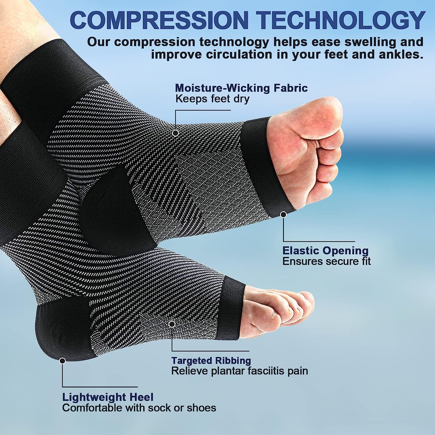 SUPEAK Ankle Compression Socks Foot Sleeves - Plantar Fasciitis Socks for Heal and Arch Support - Ankle Brace Support for Men & Women (1 Pair) (Black, S/M) image number 5
