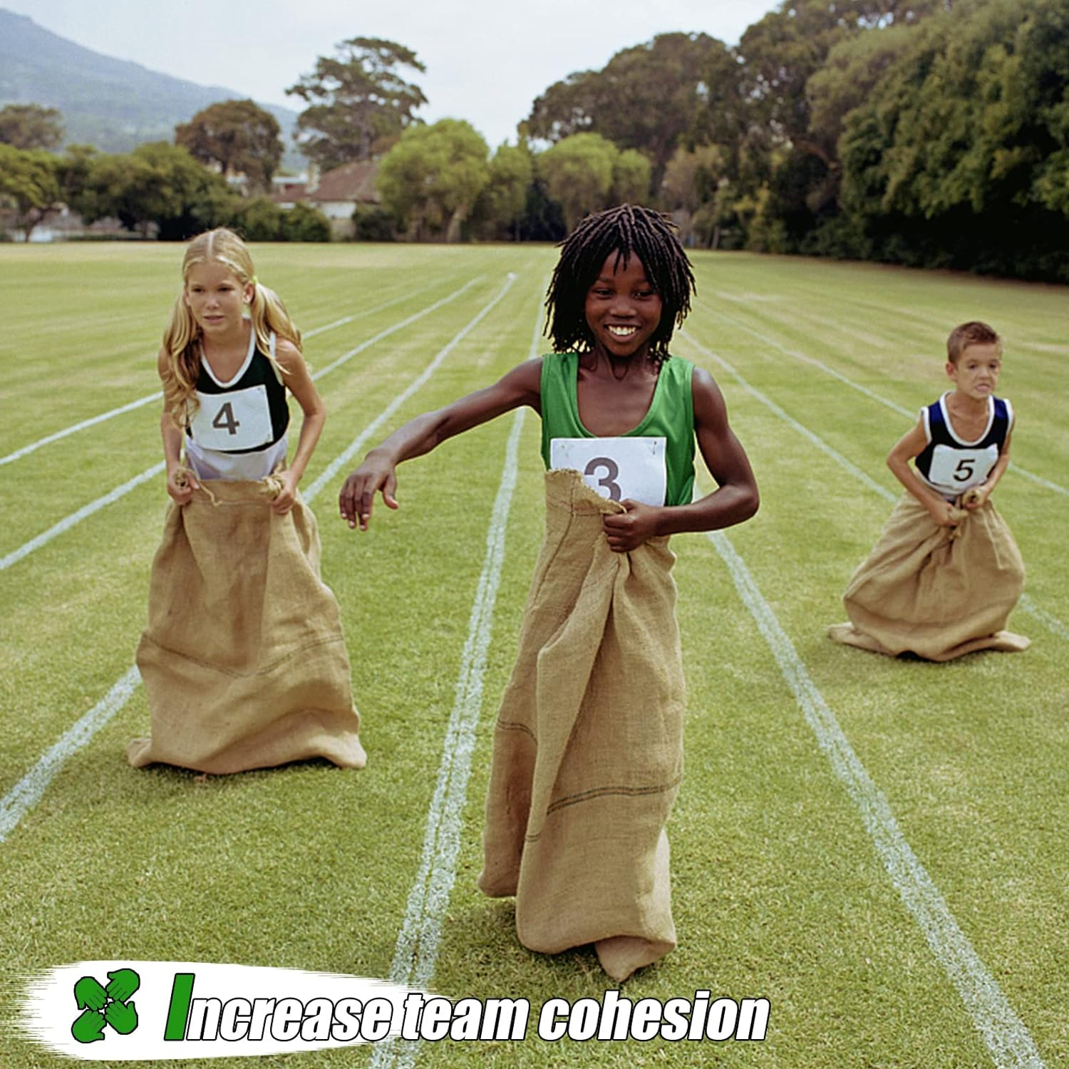 Xlong 18 PCS Large Burlap Potato Sack Race Bags,24X40 Sack Race Burlap Bags,Outdoor Games for Kids Adults,3 Legged Race Bands,Fun for 4Th of July Bbq,Birthday Party Family Reunion Games image number 1