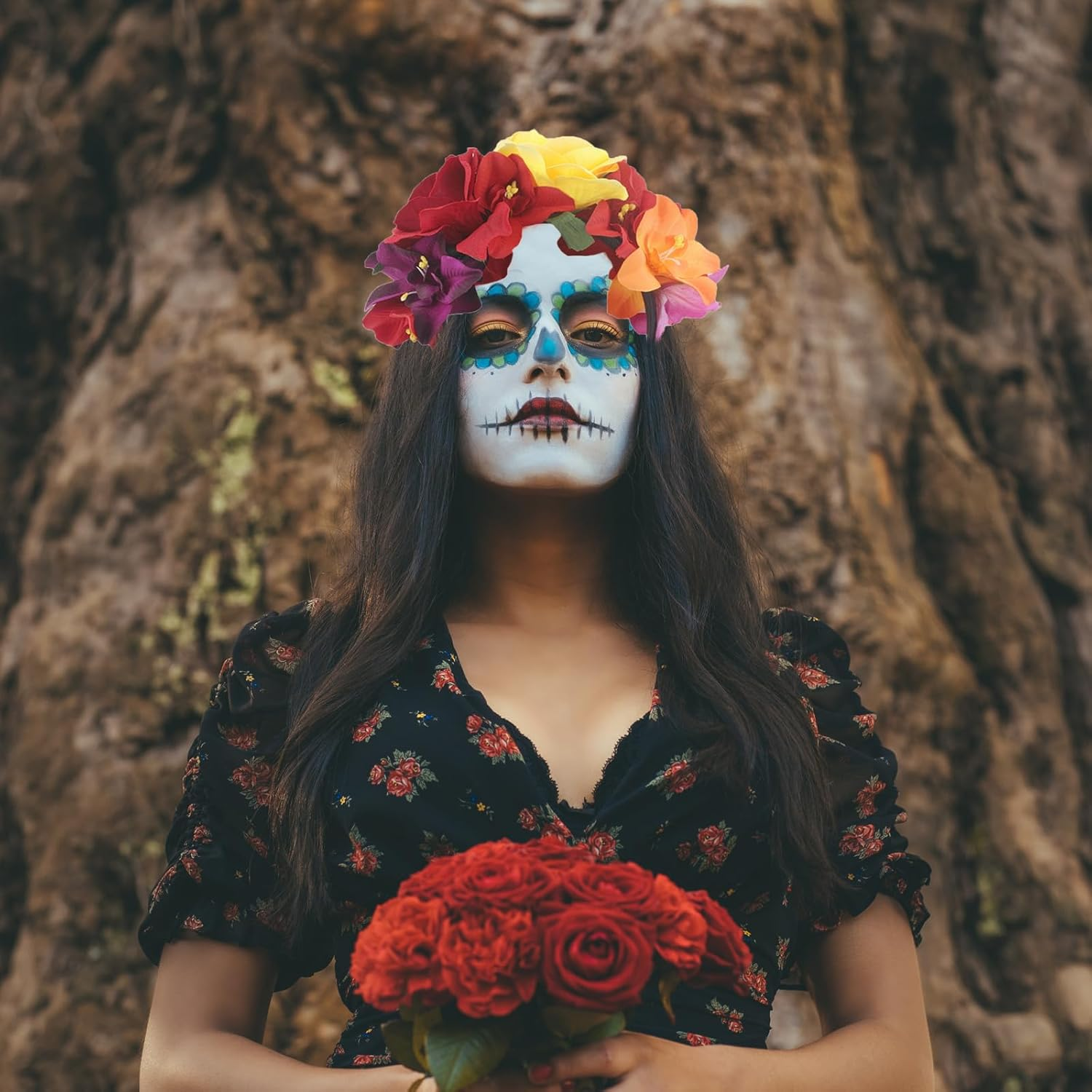 Lopsity Mexican Flower Crown Headband Hawaiian Frida Floral Rose Flower Crown Fake Flower Crowns Headbands for Women Party Costume (C) - C image number 5