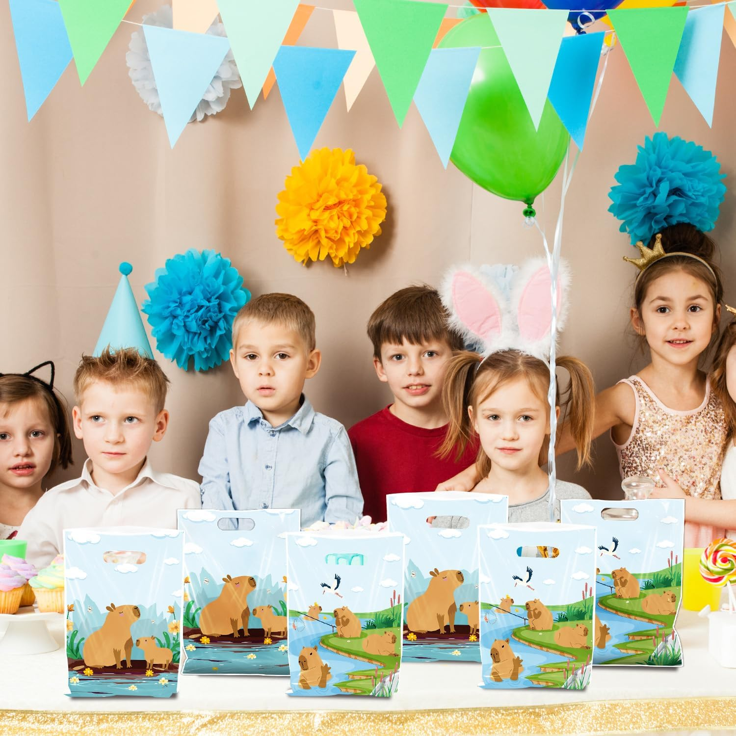 Capybara Theme Gift Bags - 50 Pcs Cute Capybara Goodie Bags with Handles for Animal Theme Party, Wedding, Birthday