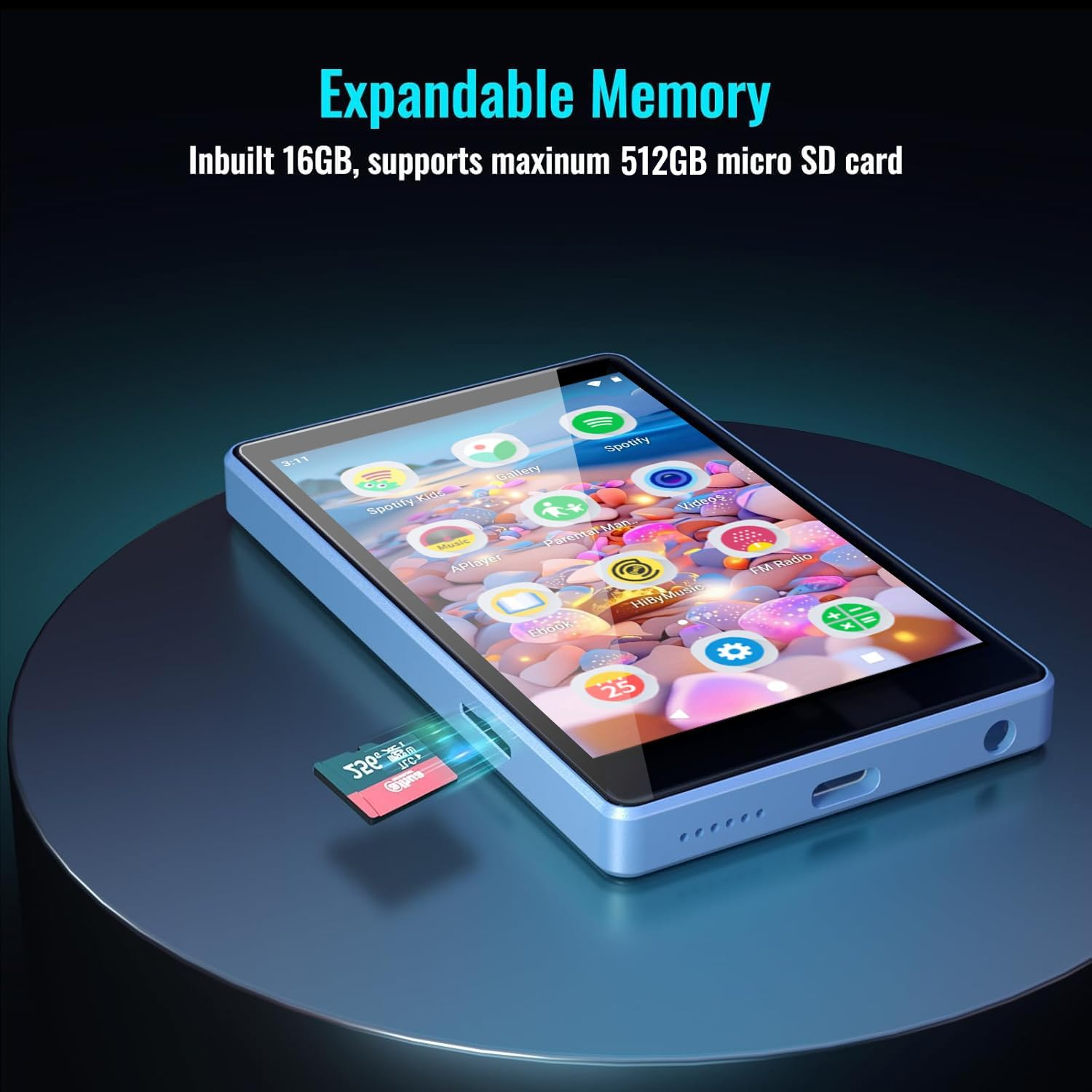 MP3 Player for Kids with Parental Controls, Spotify Kids, Spotify, Audible, Amazon Music, Libby, 4.0&rdquo; IPS MP4 Music Player up to 512GB (Blue)