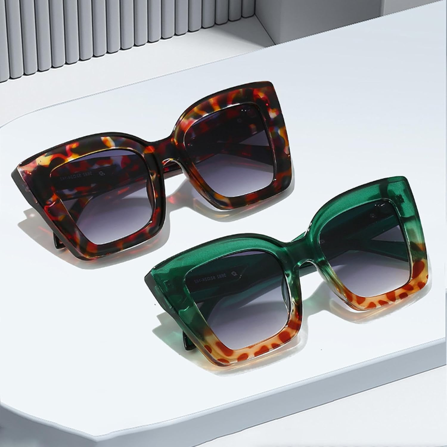 HPIRME Women Glasses Big Frame Ladies Retro Screen Eyewear Double Color Shades(Red DH) image number 3