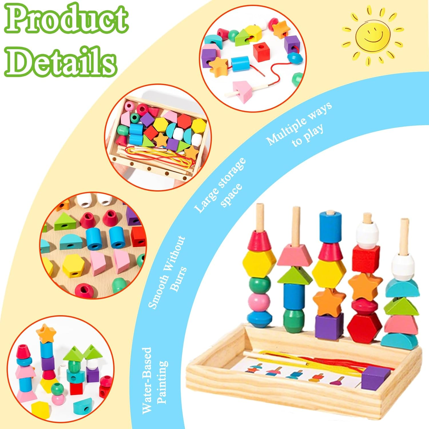Threading Toys for 2 3 4 5 Year Olds,Montessori Toy for 2 3 4 5 Year Olds,Fine Motor Skills,Montessori Beads Sequencing Set image number 6
