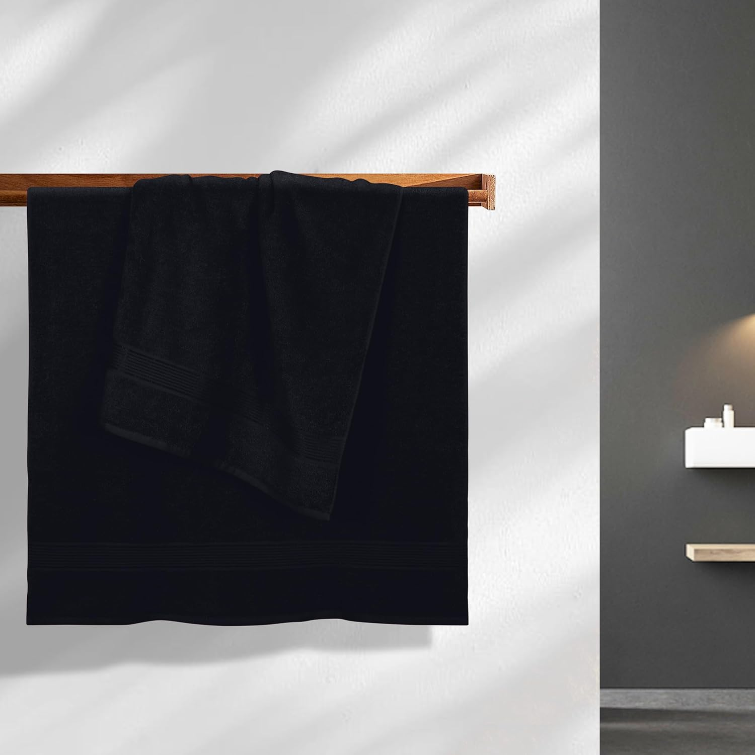 Elvana Home Cotton 2 Pack Oversized Bath Towel Set 28X55 Inches, Large, Ultra Absorbant Compact Quickdry & Lightweight Towel, Ideal for Gym Travel Camp Pool - Black image number 5