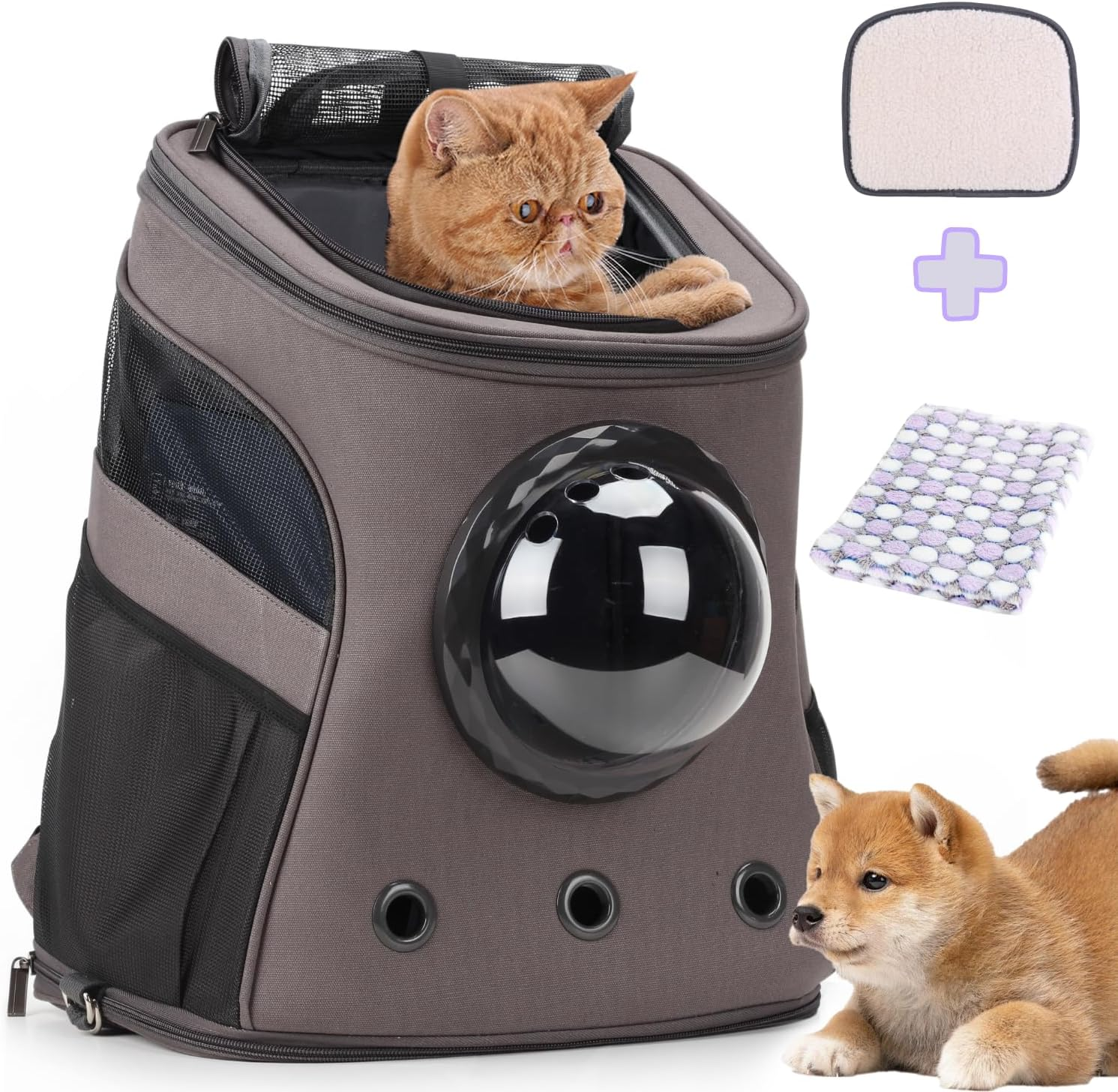 Lollimeow Pet Carrier Canvas Bubble Backpack, Breathable Capsule Portable Pet Backpack