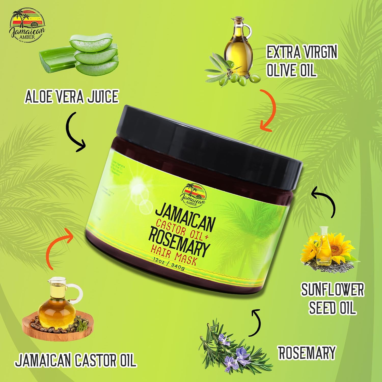 Jamaican Amber, Castor Oil & Romero Hair Mask - 12 Fl Oz/ 354 Ml - Deep Conditioning Hair Repairing Mask for Dry Damaged Hair image number 3