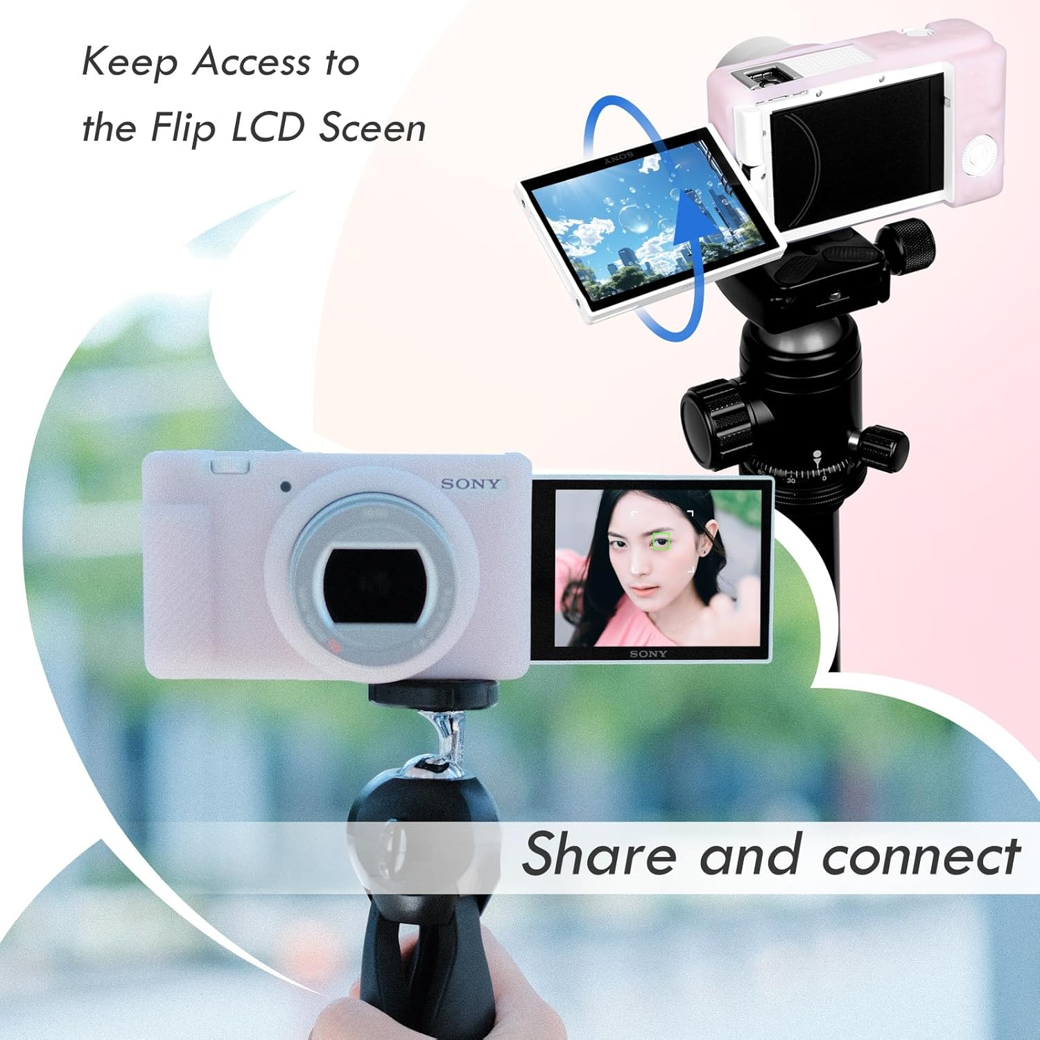 Rieibi ZV-1F Camera Case, Soft Silicone Protective Case for Sony ZV1F/ZV-1M2/ZV-1 Mark II (NOT for ZV1) Vlog Camera, Lightweight ZV1F Cover - Pink White - Blue image number 7