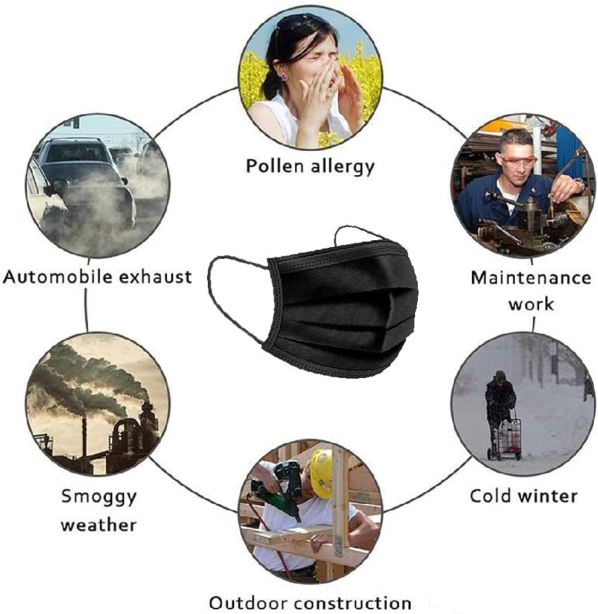 Blue/Black/Pink - Guardian Sheild 3 Layers Adult Disposable Face Mask (50Pcs, Black)