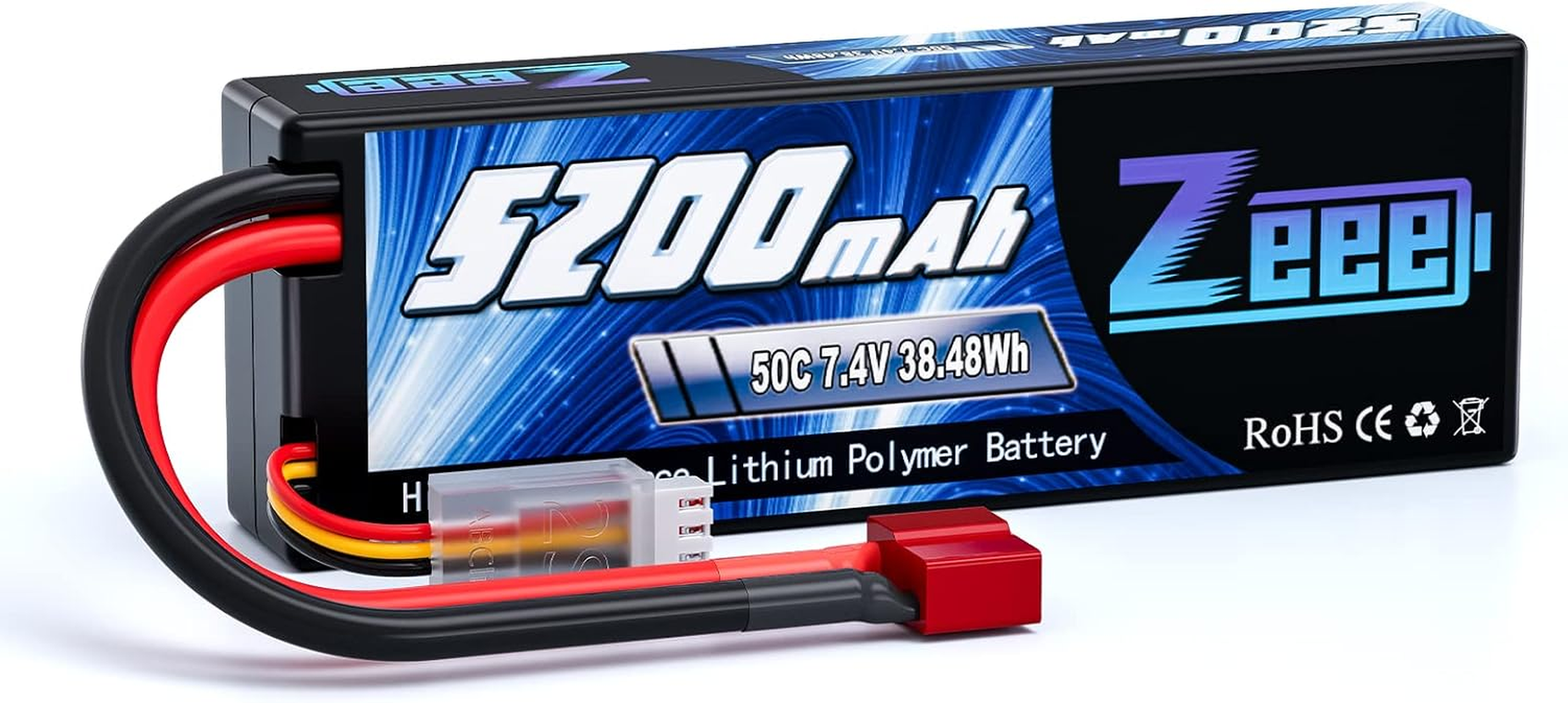 Zeee 2S Lipo Battery 7.4V 5200Mah 50C Hard Case Battery with T Connector for RC Truck Truggy Heli Airplane Drone FPV Racing image number 3