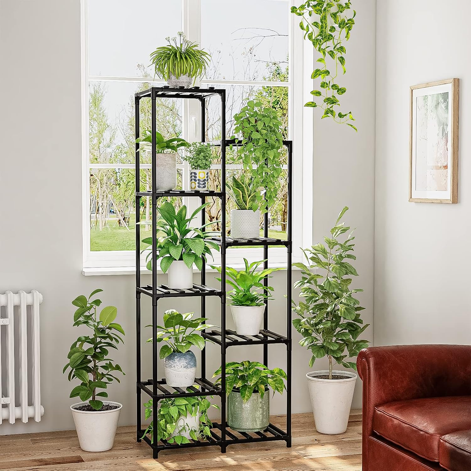 Bamworld Black Plant Stand Outdoor Tall Plant Shelf Indoor Corner Plant Shelf Flower Stands for Living Room Balcony and Garden (9 Pots Rectangle ) image number 5