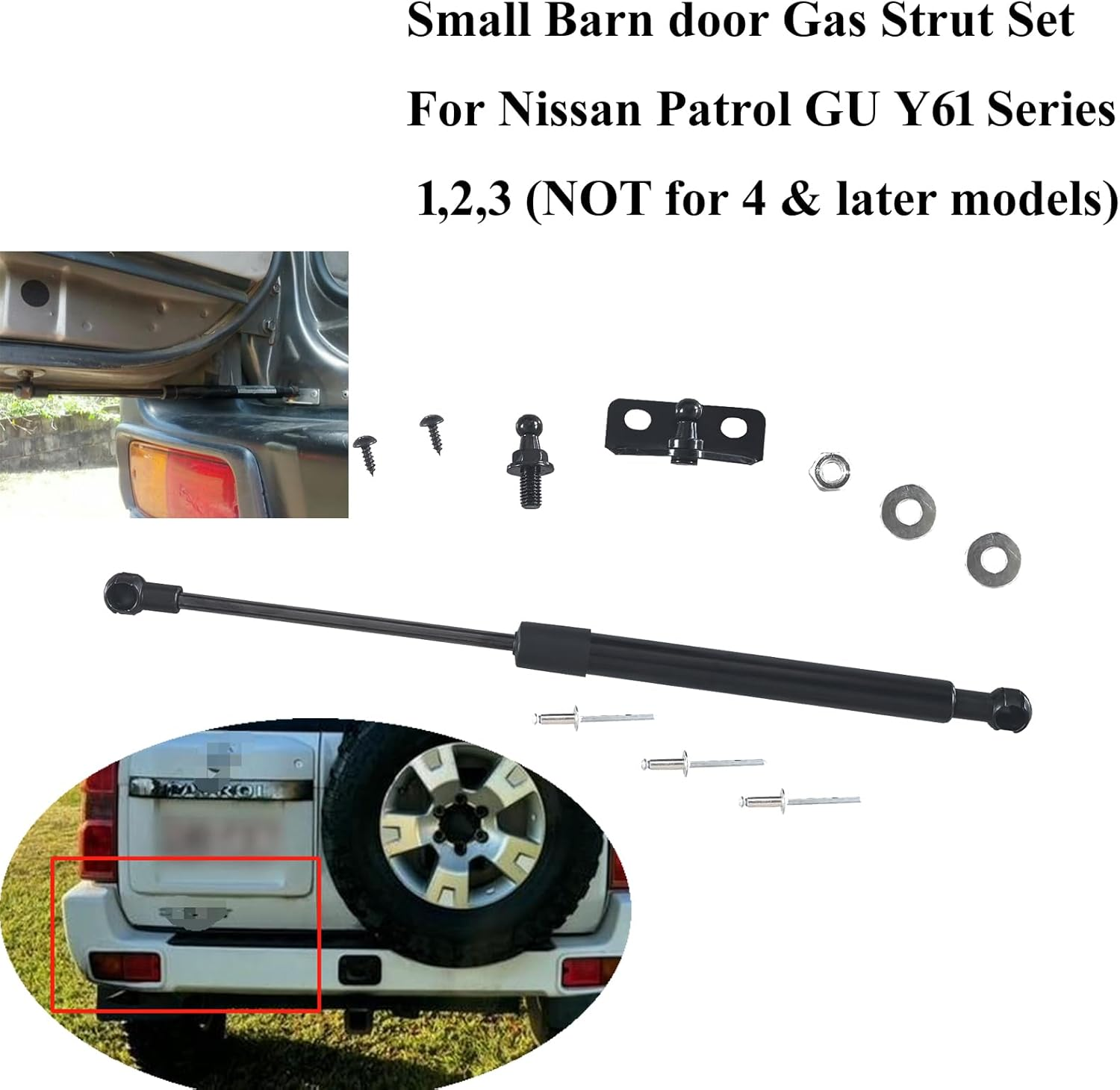 Barn Door Kit Gas Strut Set Fit for Nissan Patrol GU Y61 Series 1/2/3 Small Barn Door image number 4