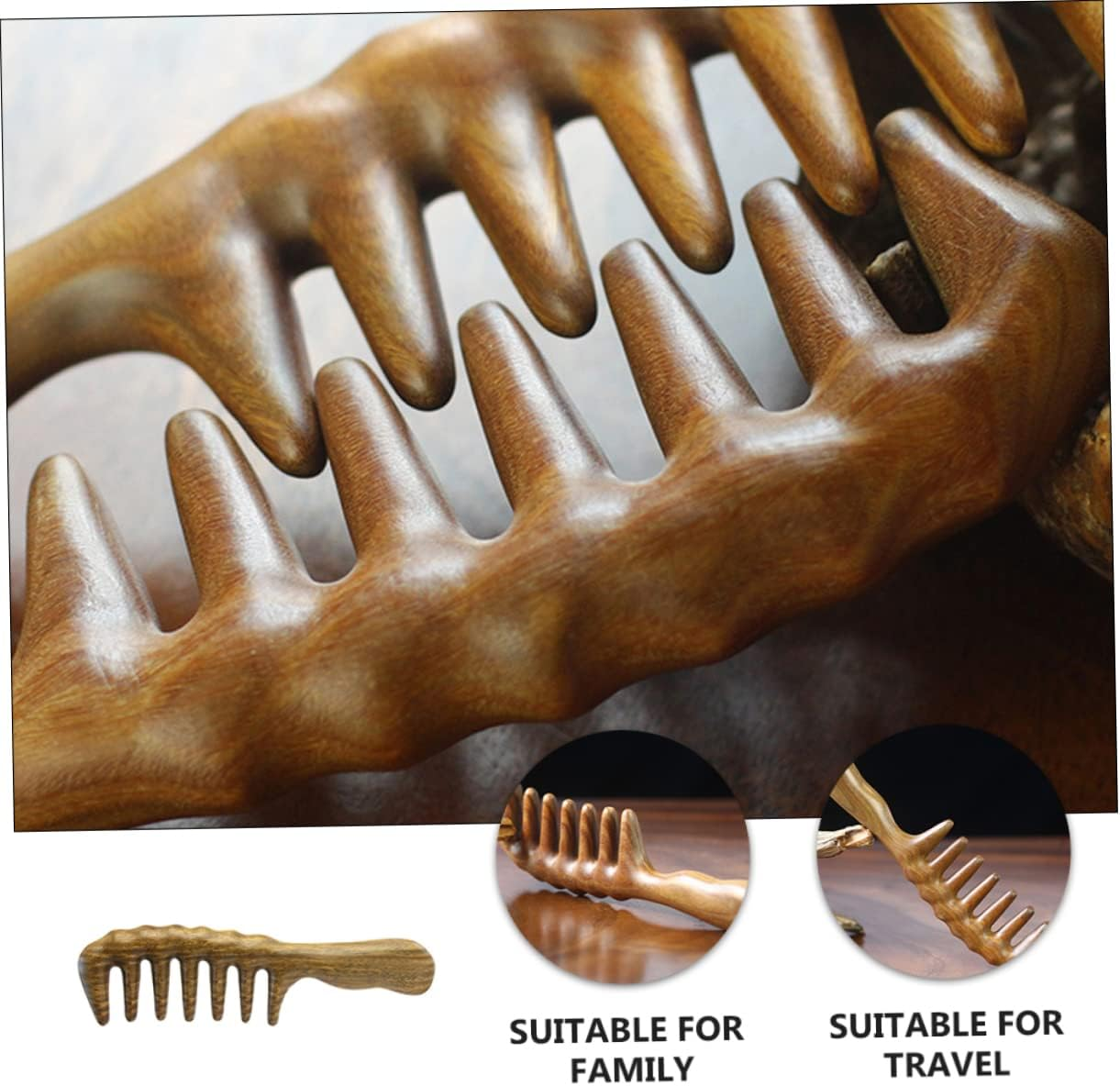 TOVINANNA Sandalwood Hair Comb for Dandruff Scalp Massage Wide Toothed Curly Hair Styling image number 4