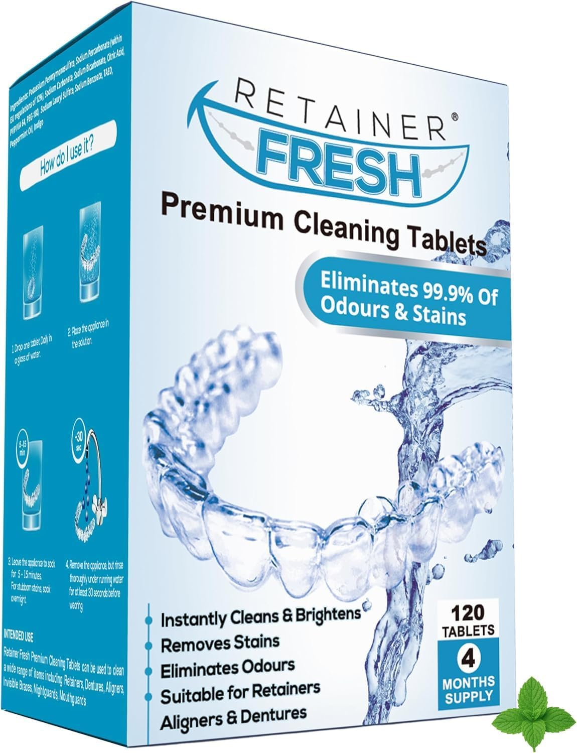 Retainer Cleaner Tablets - 120 Tablets 4 Month Retainer Fresh - Retainer Cleaning Tablets, Mouth Guard Cleaner, Denture Cleaner, Aligner Cleaner, Brite Retainer Tablets image number 6
