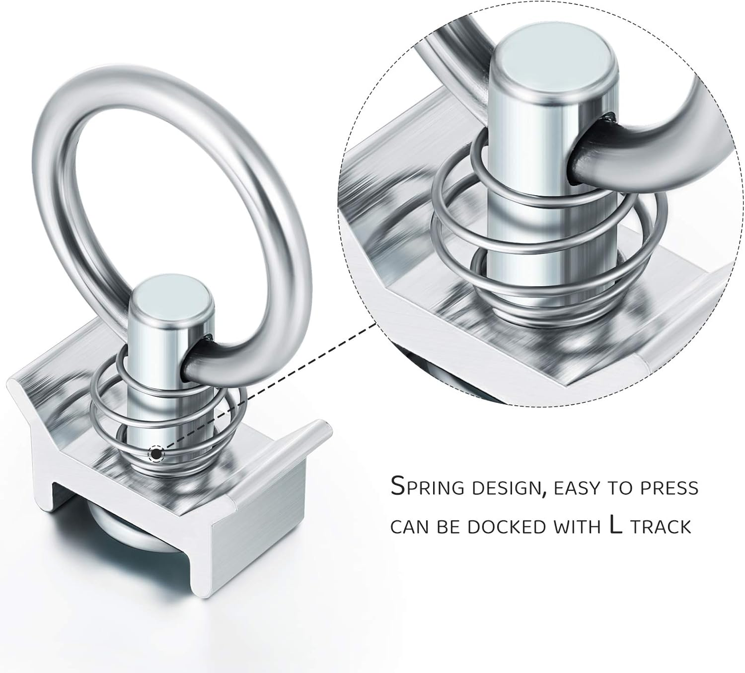 Hotop, Single Stud Fitting L Track 4,000LB Capacity with Stainless Steel round Ring Aluminum Keeper Cargo Control for Airline Track Logistic Installation (10 Pieces) image number 4