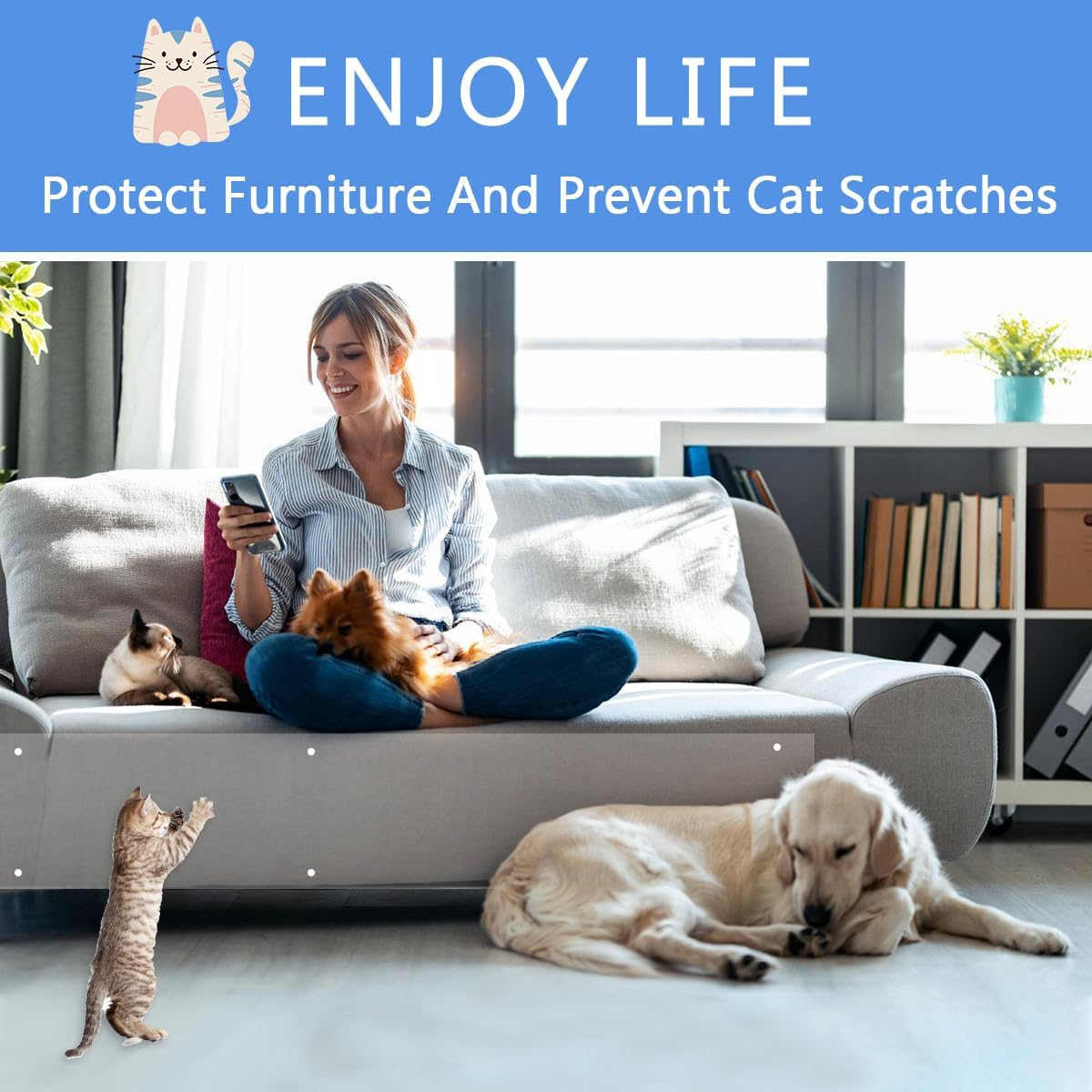 Sofa Cat Protector 30Cm X 5M Cat Scratch Protector for Cat Sofa Transparent Scratch Protector Sofa Carpet image number 2