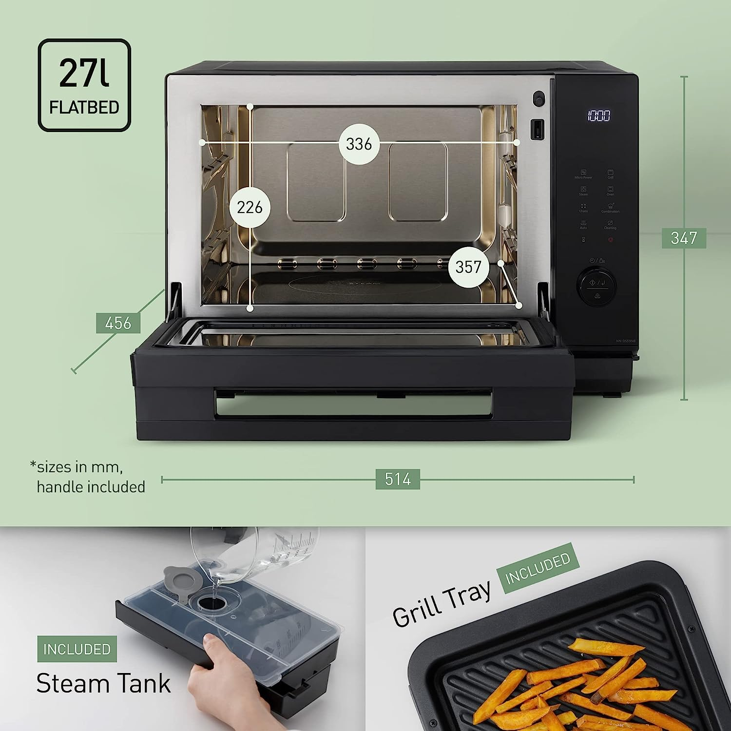 Panasonic 27L 4-In-1 Flat-Bed Combination Microwave Oven with Steam, Grill or Bake Functions 1000W (NN-DS59NBQPQ) image number 3