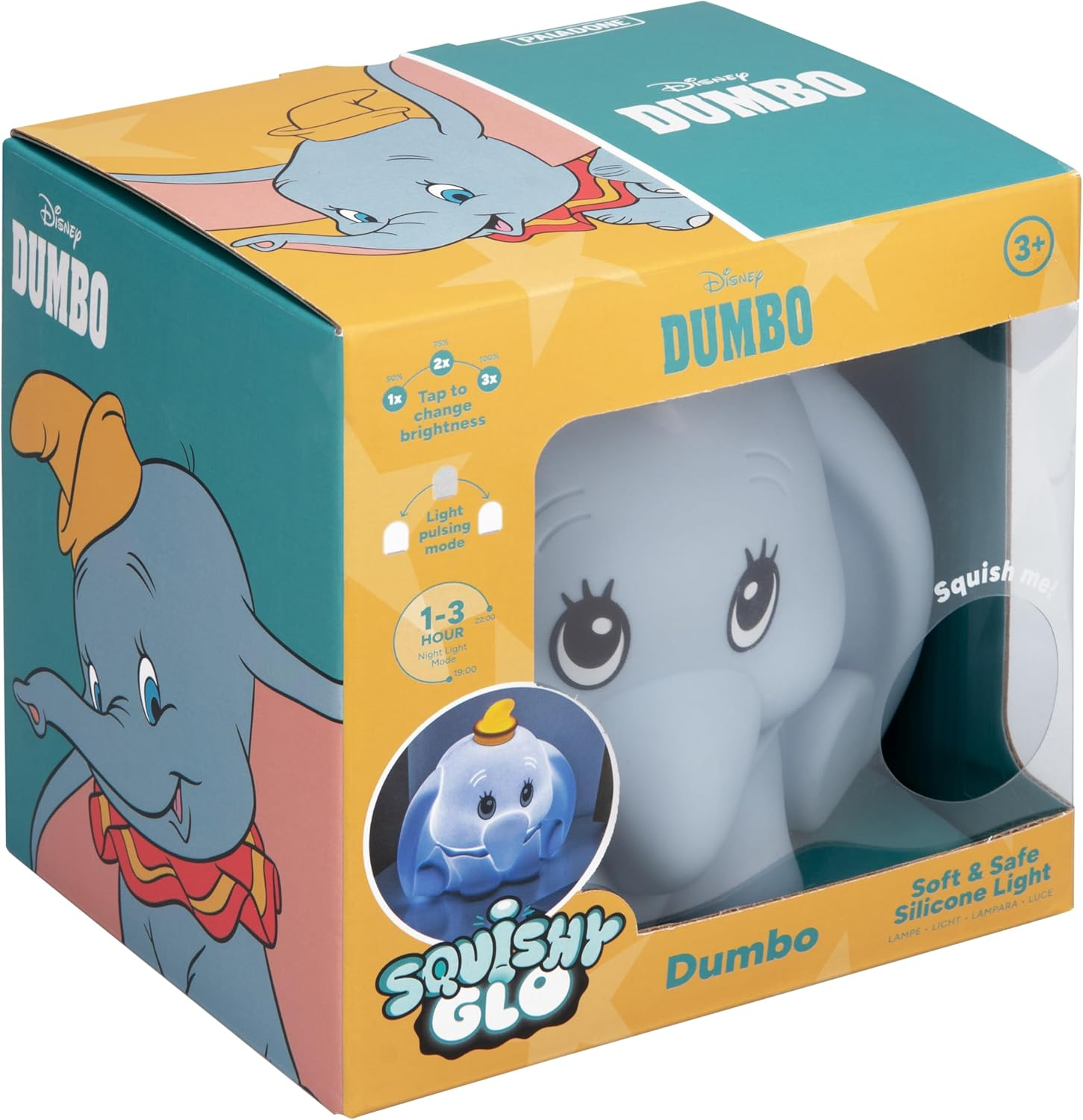 Paladone Disney Dumbo Squishyglo Silicone Night Light, Officially Licensed Rechargeable Elephant Lamp with Soft Touch and Auto Shut-Off for Bedroom and Home