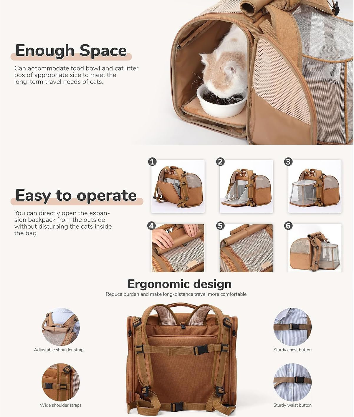 Large Cat Backpack Carrier Expandable Pet Bag for Small Dogs Medium Cats Fit up to 9 KG, Dog Backpack Carrier, Foldable Puppy Backpack for Travel, Hiking (Grey) image number 2