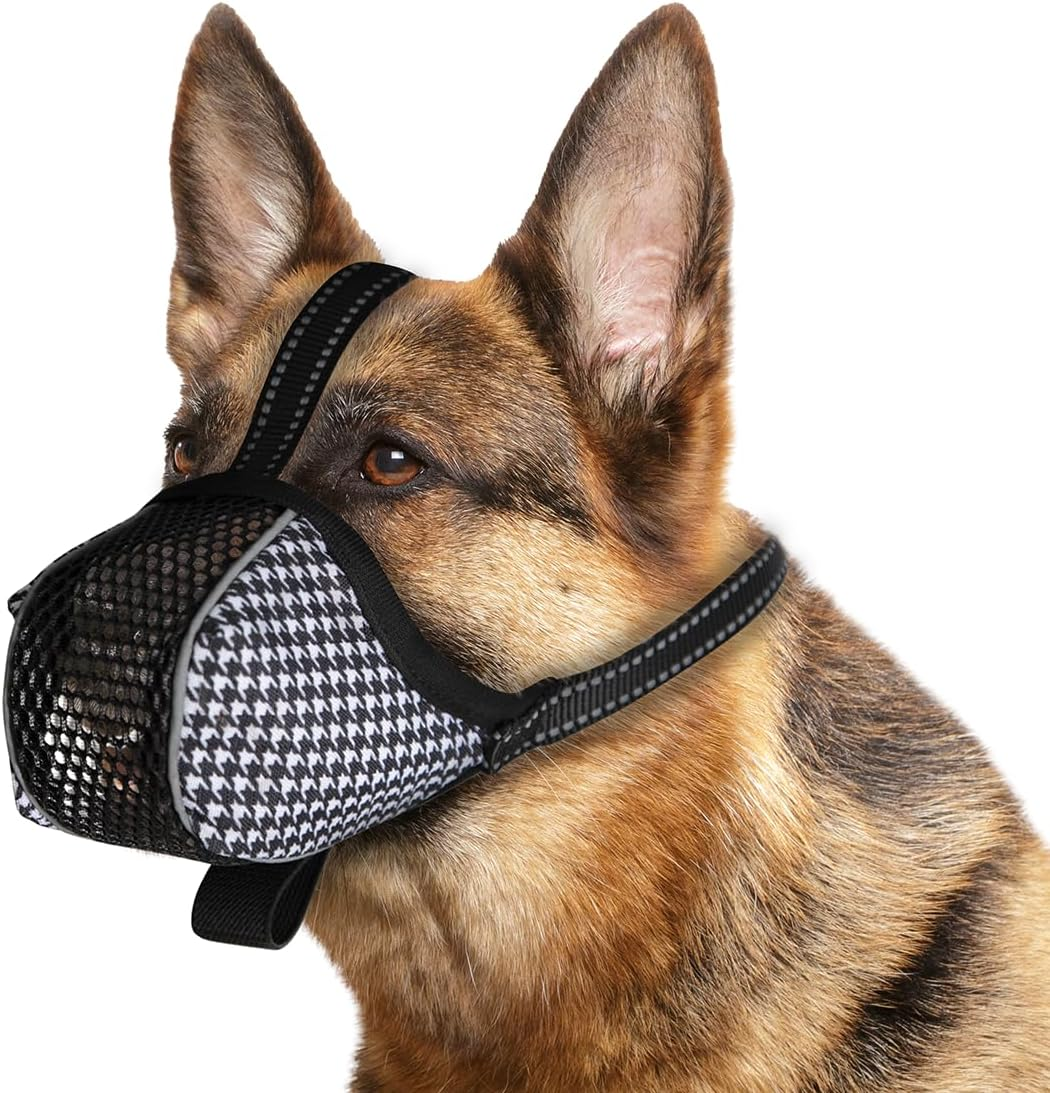 Dog Muzzle, Soft Dog Muzzle for Large Dogs Mask anti Biting Chewing Licking Breathable No Bark Muzzle Mesh Printed Full Coverage Muzzle with Anti-Falling Accessory for Small Medium Large Sized Dog XXL
