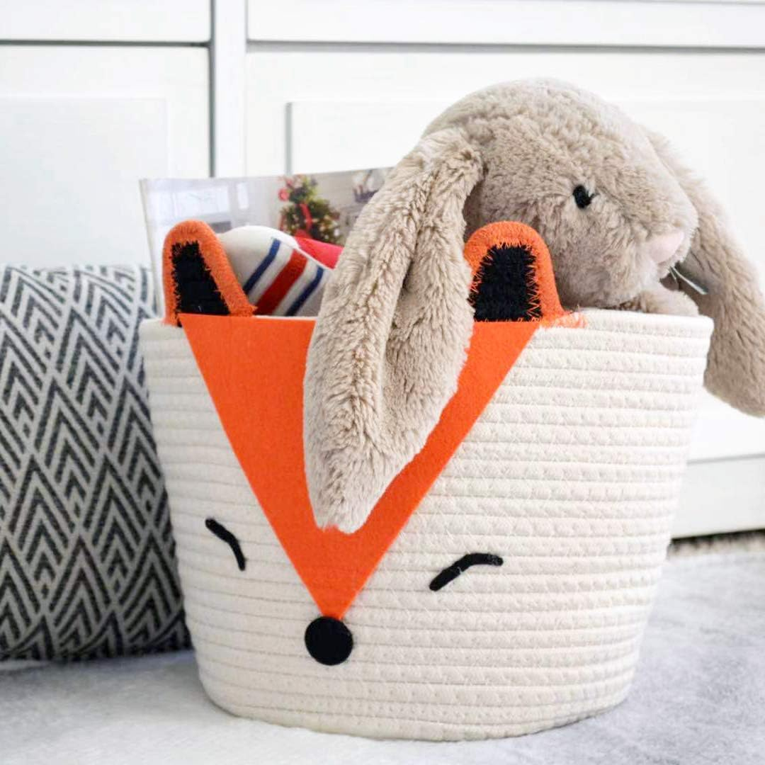 T&T Homewares - Small Woven Cotton Rope Storage Basket, Collapsible Organizer Basket, Laundry Basket Organizer for Toys, Blanket, Clothes, Towels, Gifts | Pet Gift Basket for Cat, Dog | Nursery Organizer for Toy Storage Bin - D25Xh20 (Fox) image number 4