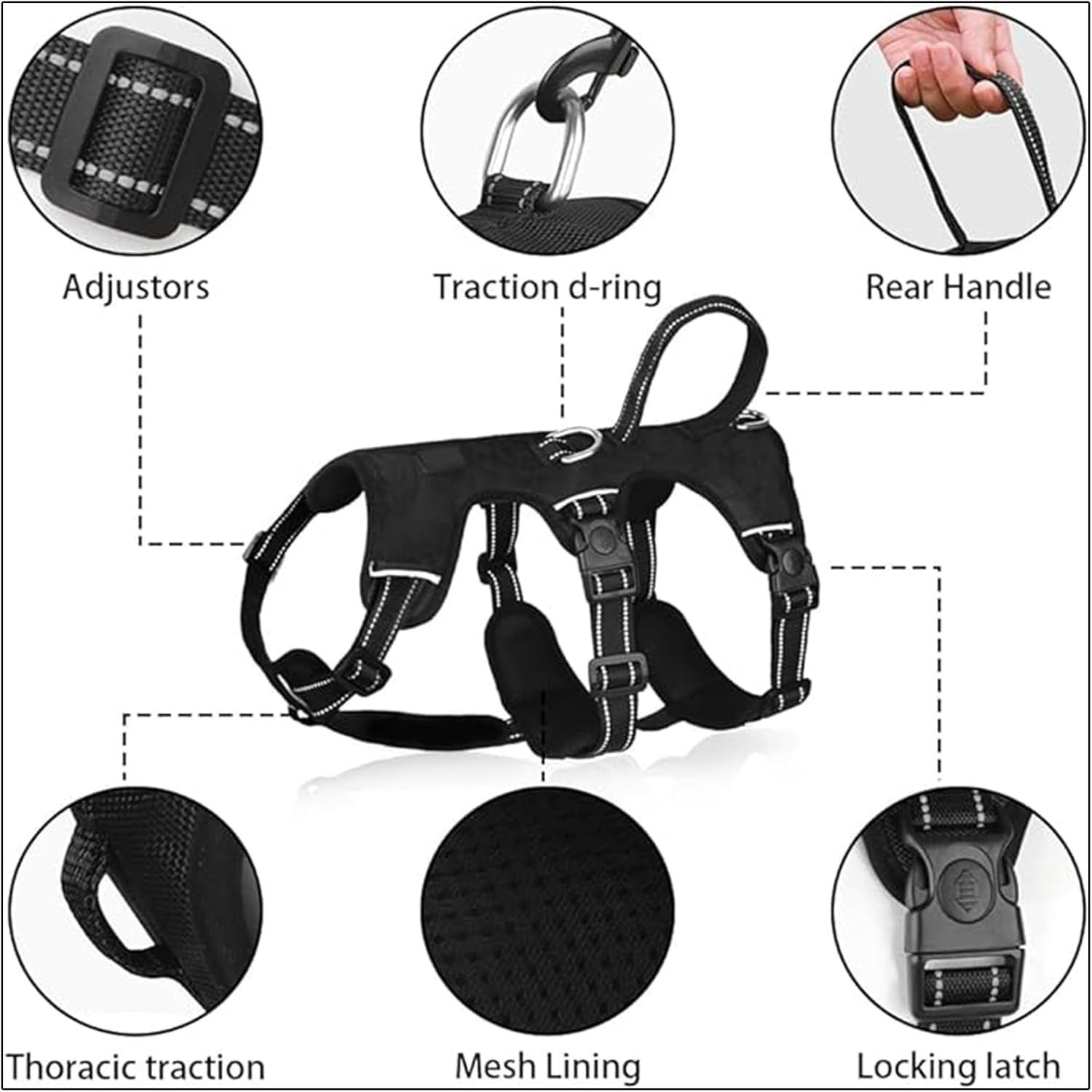 Reflective Dog Harness, Dog Harness, Medium Dogs, No-Pull Dog Harness, Breathable, for Large, Medium, Small Dogs for Daily Walking, to Prevent Dogs Running around (56-69 Cm)