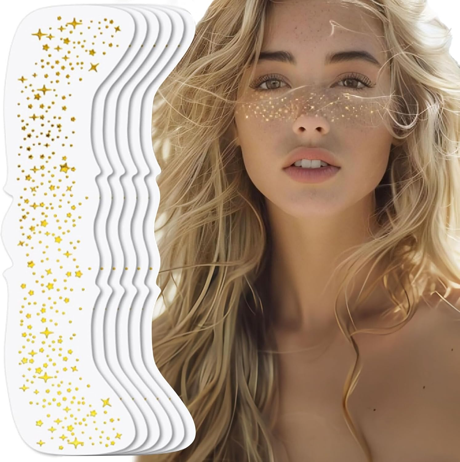 Lyvixora 6Pcs Gold Glitter Freckles Face Makeup Patches, Waterproof Sparkle Makeup Patches for Women, Body Glitter Second Skin Tattoo, Face Speckles for Party & Festival image number 4