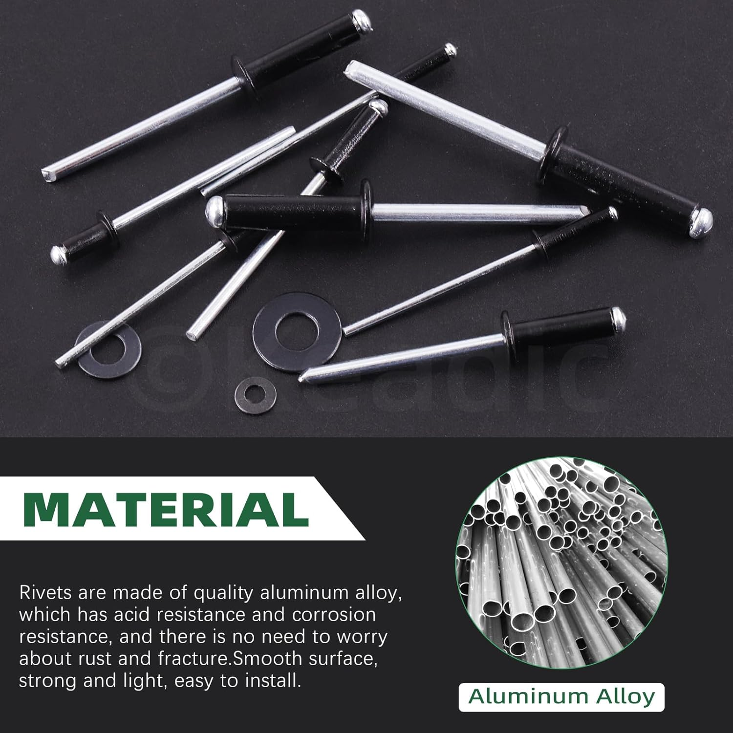 Keadic 560Pcs Pop Rivets Assortment Kit with Backup Washers, M2.4 M3.2 M4 M4.8 8 Sizes Aluminum Blind Rivets for Automotive, Marine, Ships (Black) image number 5