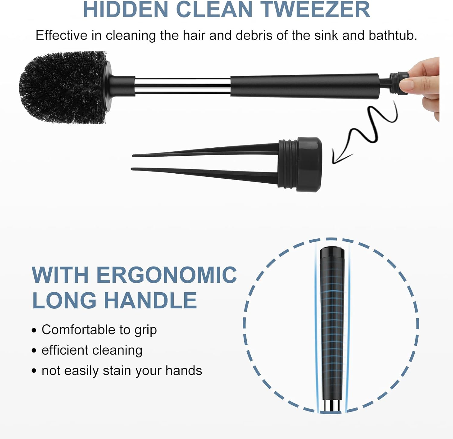 Setsail Toilet Brush and Holder, Self Closing Lid Toilet Bowl Brushes Holder and Extra Long Handle Ventilated Toilet Brush Set for Bathroom Cleaning, Nylon Bristles, Black