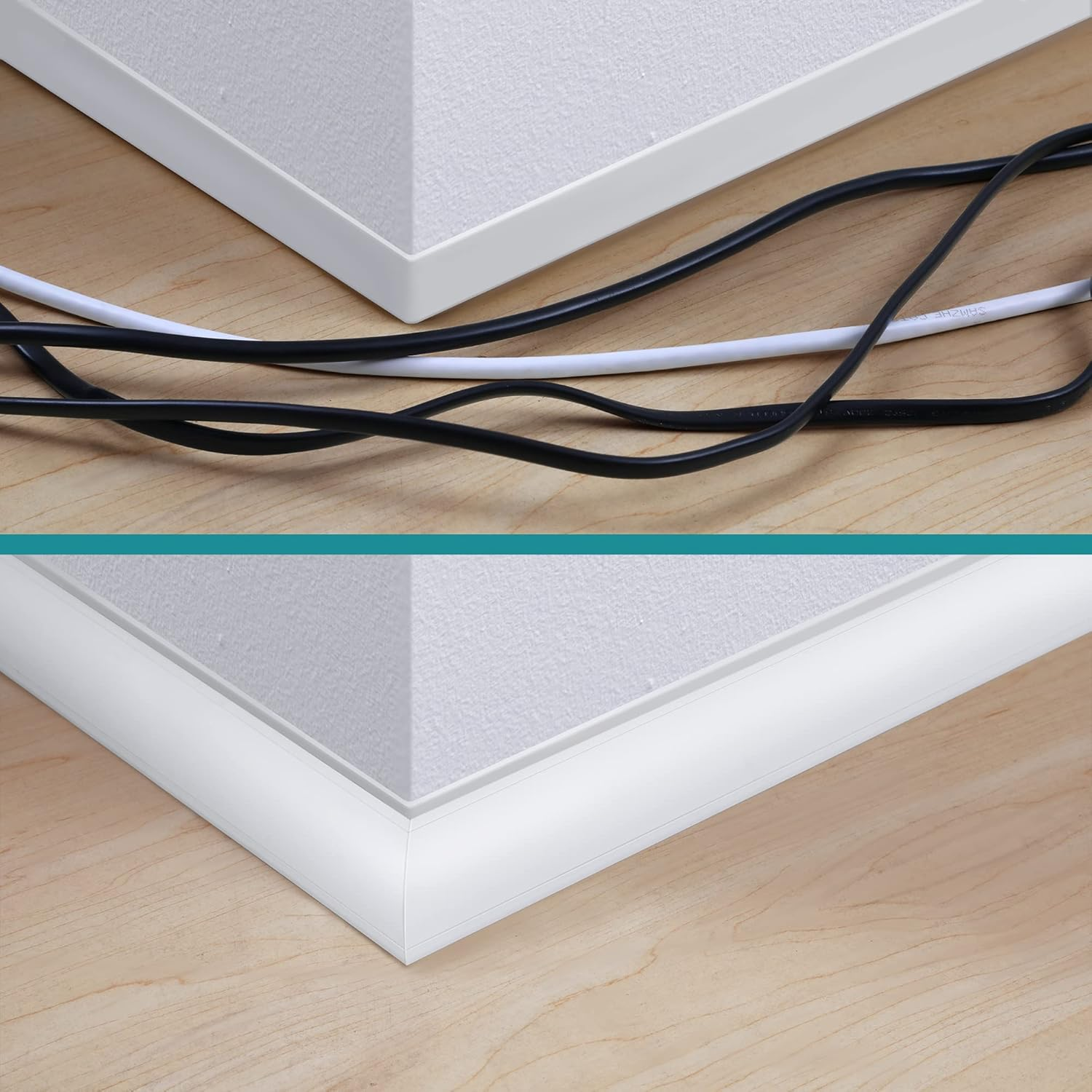 85In Corner Cord Hider, Large Capacity Wire Covers for Cords, Cord Concealer Paintable Corner Cord Cover, Quarter round Cable Raceway for Wall, Floor, Baseboard, Ceiling, 5 X L 17In, Beige image number 3