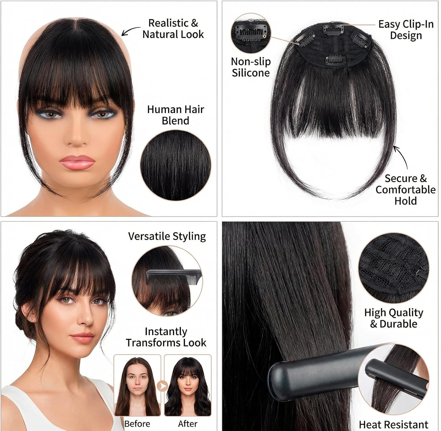 Luzcauwy Clip in Bangs Hair Extensions Medium Brown Human Hair, One Piece Fringe Hairpiece with Temple, Natural Air Bangs for Women, Easy to Wear and Blend image number 3