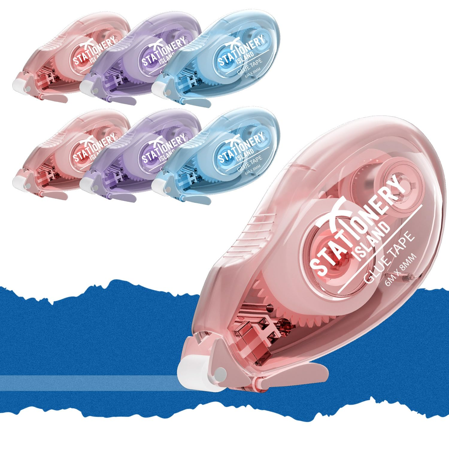 STATIONERY ISLAND Glue Tape Roller, 4 Pack Double Side Tape Dispenser, Scrapbooking Supplies, 6Mx8Mm Adhesive Glue Roller Tape for Crafting, Cards, Photo, Journal and Scrapbooking